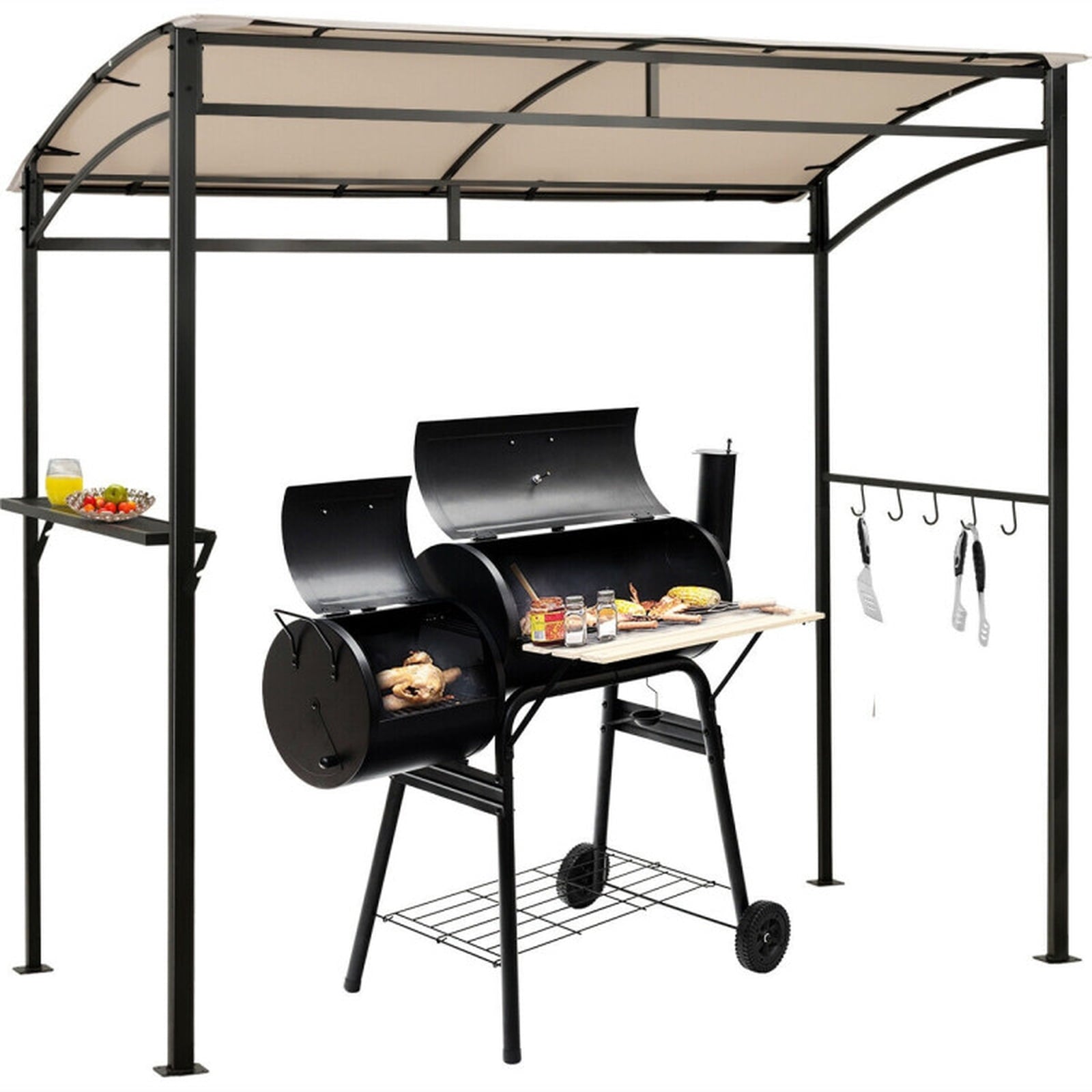 Biotree 7 x 4.5 Feet Grill Gazebo Outdoor Patio Garden BBQ Canopy Shelter Beige - Outdoor Patio Backyard Garden Shade Canopy Shelter