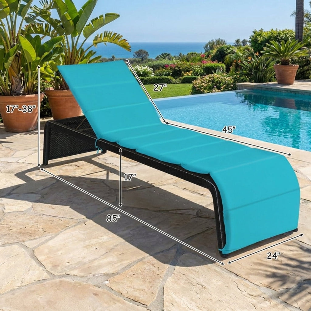 Biotree Patio Rattan Lounge Chair Back Adjustable Chaise Recliner with Cushioned Stackable Patio Chair for Garden BackyardTurquoise
