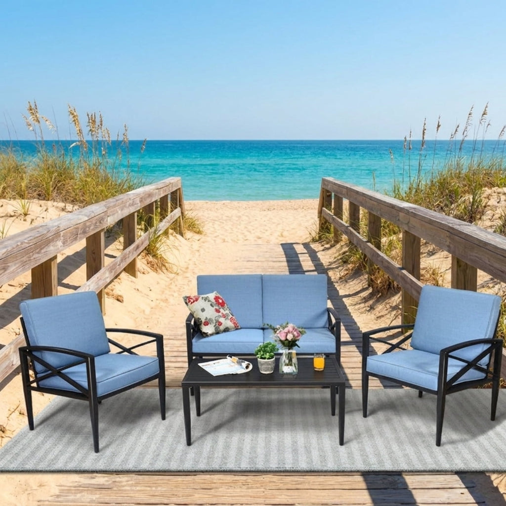 Biotree 4 Pieces Patio Furniture Set Aluminum Frame Cushioned Sofa Outdoor Conversation Set for Garden Backyard Porch