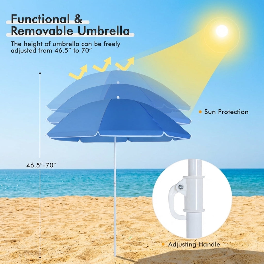 Biotree Double Camping Chair with Removable Umbrella Portable Folding Loveseat with Cooler Bag and Cup Holders for Beach Picnic, Turquoise