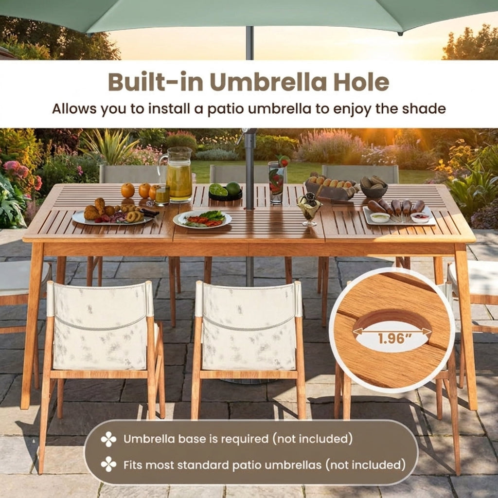 Biotree 79-Inch 8-Person Outdoor Acacia Wood Dining Rectangular Bistro Table with Umbrella Hole, Natural