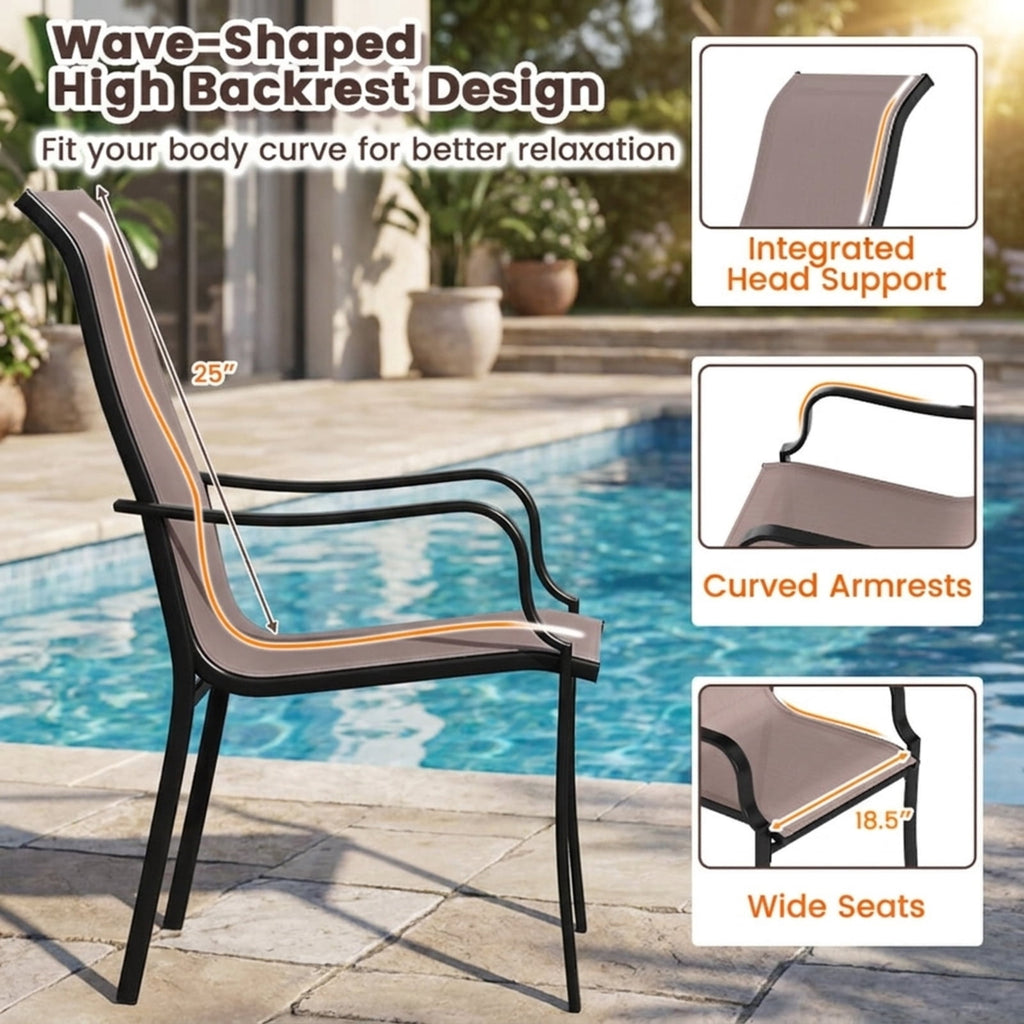 Biotree Patio Dining Chair Set of 2 with Wide Seat and Heavy-Duty Metal Frame Stackable Patio Chair for Garden BackyardBrown