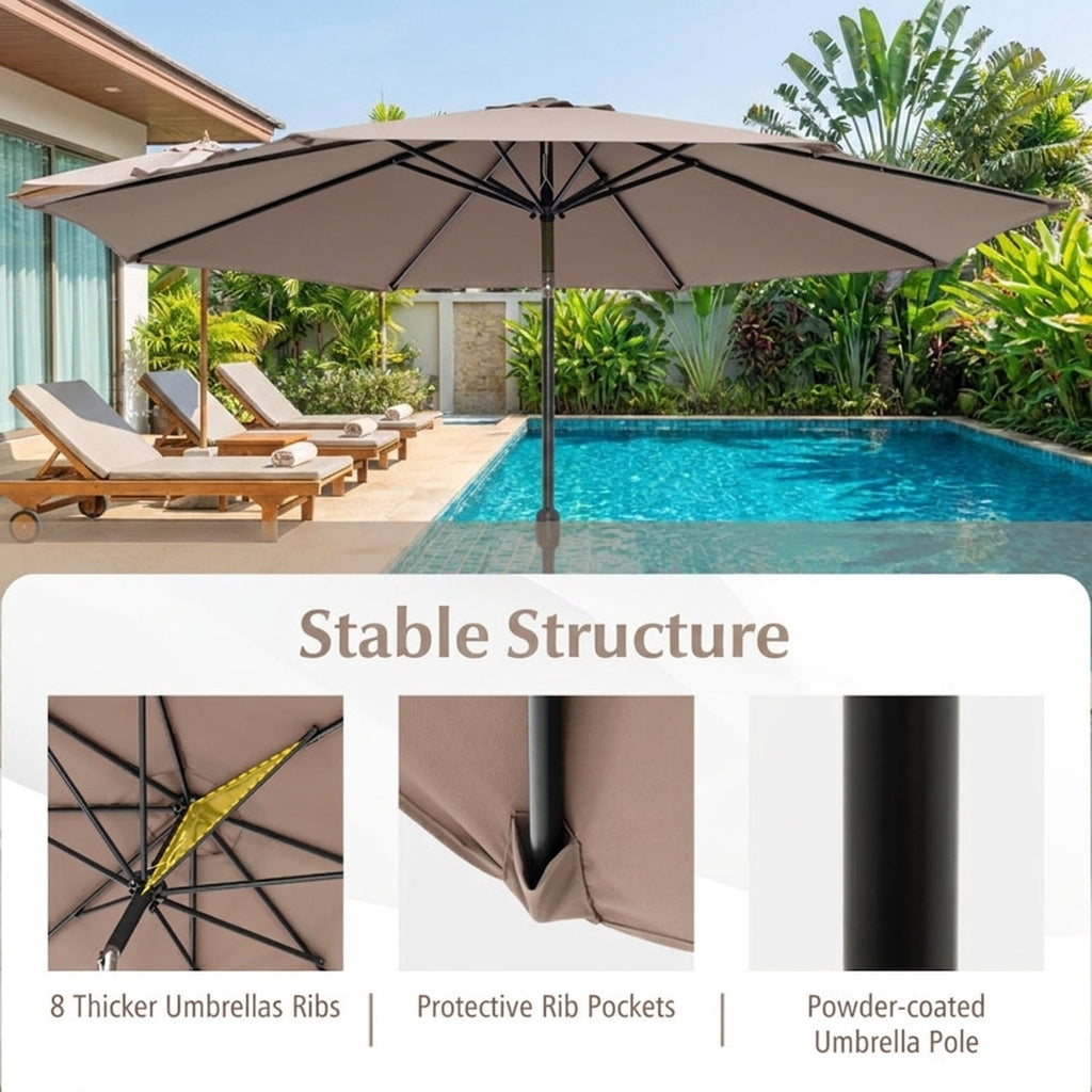 Biotree 10 ft Market Patio Umbrella with Crank and Tilt, 8 Sturdy Ribs, Vented Canopy - Tan for Backyard