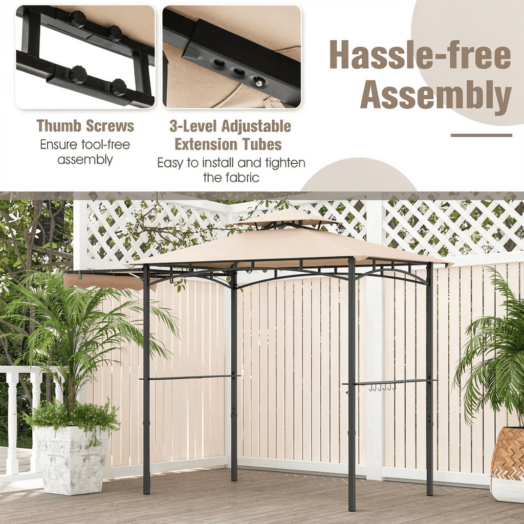 Biotree 11 x 5 FT Grill Gazebo with Side Awning and Double-Tiered Top Beige - Outdoor Patio Backyard Garden Shade Canopy Shelter