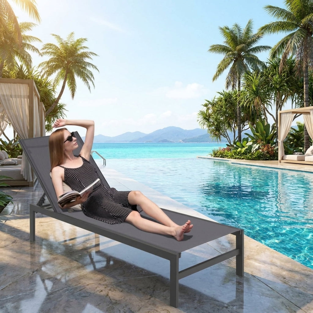 Biotree 6-Position Chaise Lounge Chairs with Rustproof Aluminium Frame Stackable Patio Chair for Garden BackyardGray