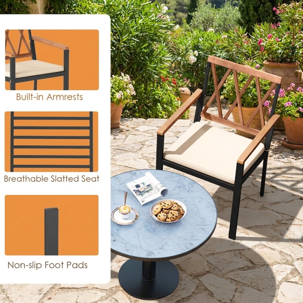 Biotree Set of 2 Patio Dining Chairs with Removable Padded Cushions-18 Inches Stackable Patio Chair for Garden BackyardBlack + Natural