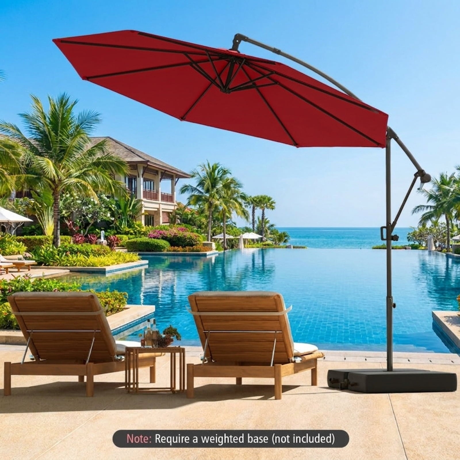 Biotree 10 ft Cantilever Patio Umbrella Offset Hanging with Cross Base, 8 Ribs - Wine for Backyard Garden Poolside