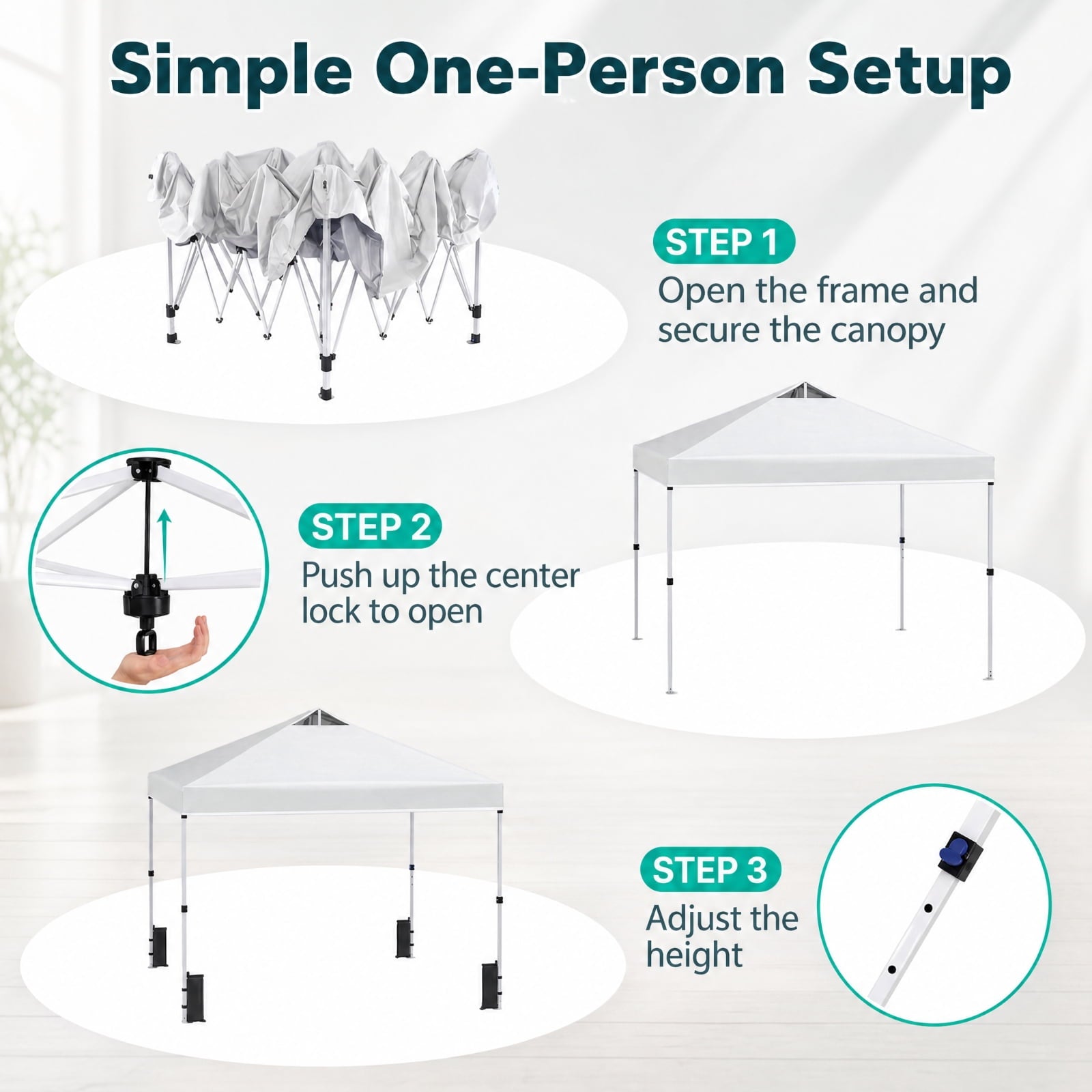Biotree 10 x 10 Ft Instant Pop Up Canopy, One-Hand Center Lock Vented Shade Tent with Roller Bag for Markets and Parties, White