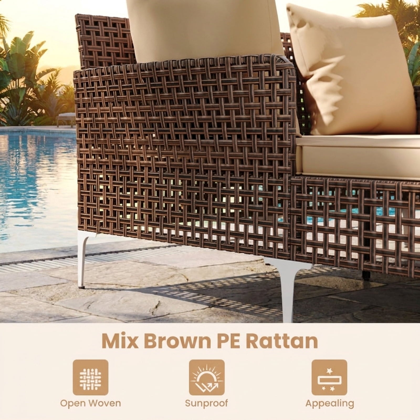 Biotree Outdoor Rattan Double Daybed Wicker Chaise Lounge Stackable Patio Chair for Garden BackyardBrown