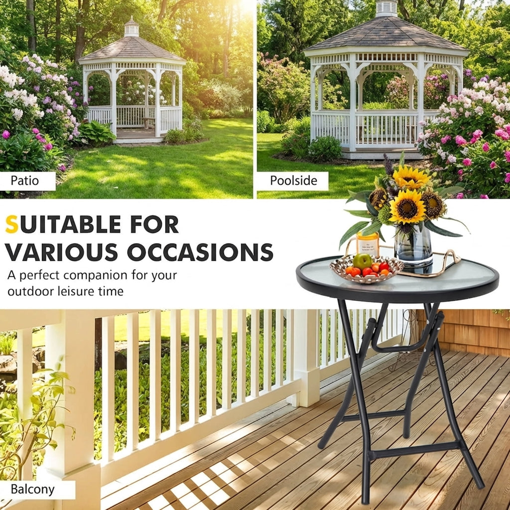 Biotree Patio Folding Side Table with Tempered Glass Top