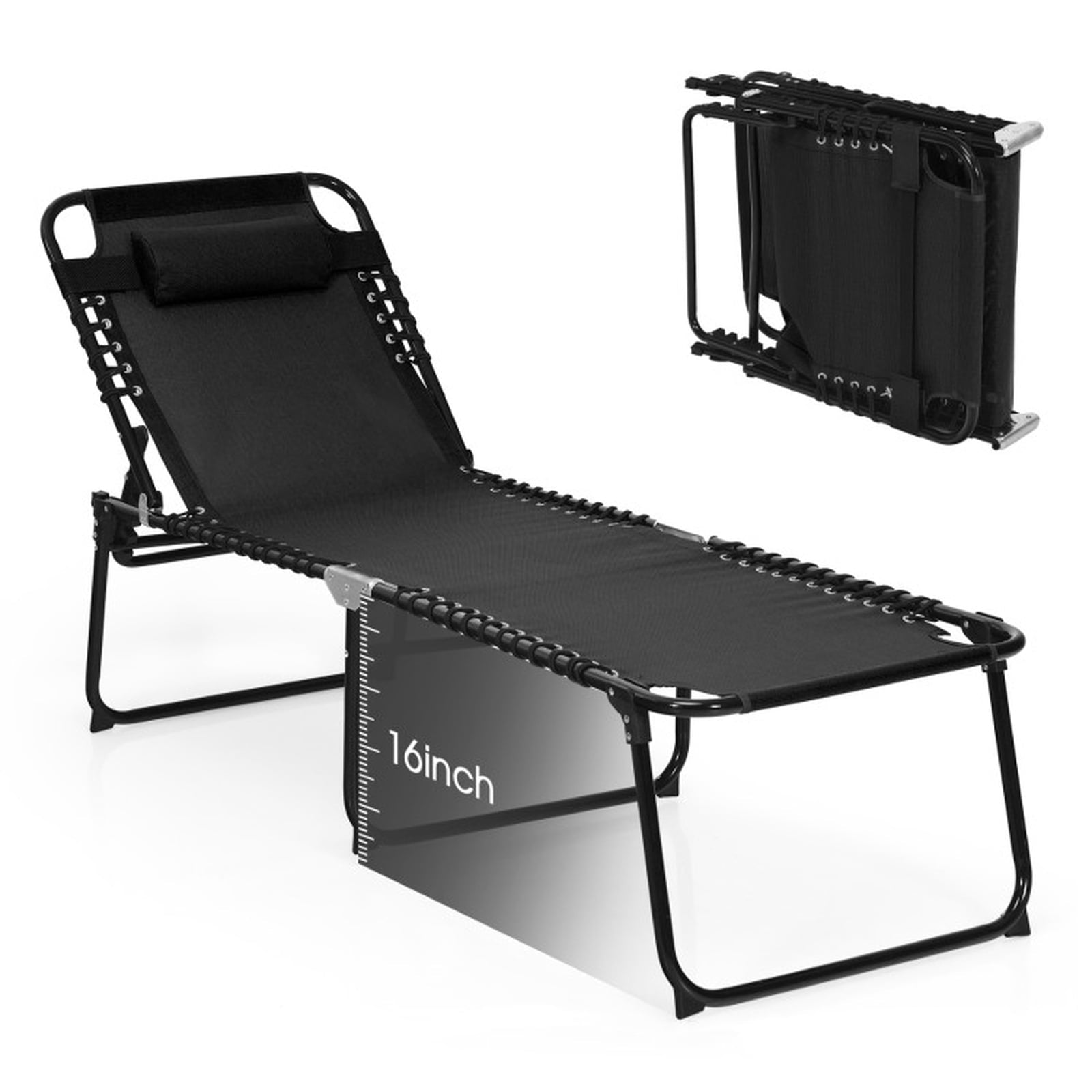 Biotree Foldable Recline Lounge Chair with Adjustable Backrest and Footrest Stackable Patio Chair for Garden BackyardBlack