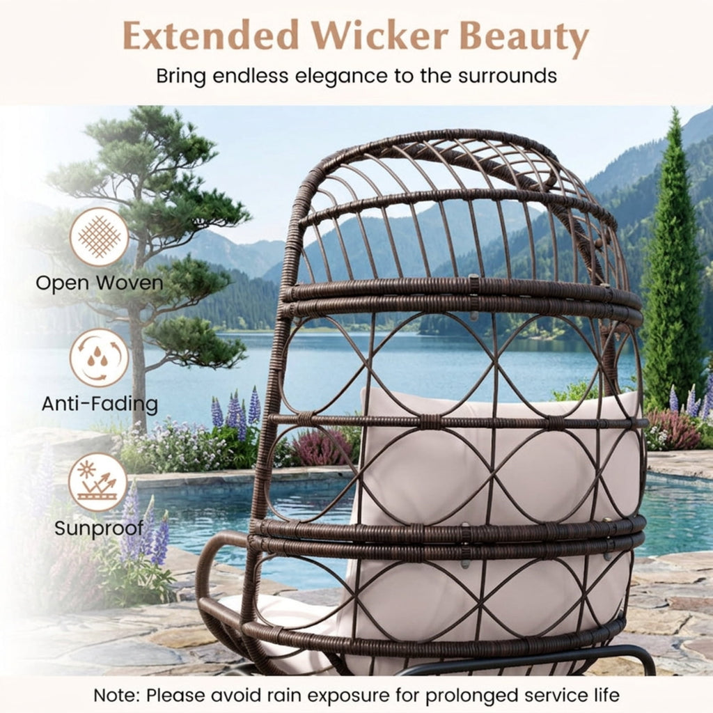 Biotree Patio Wicker Egg Chair Outdoor Rattan Lounge Basket with Seat and Back Cushions Stackable Patio Chair for Garden BackyardBrown