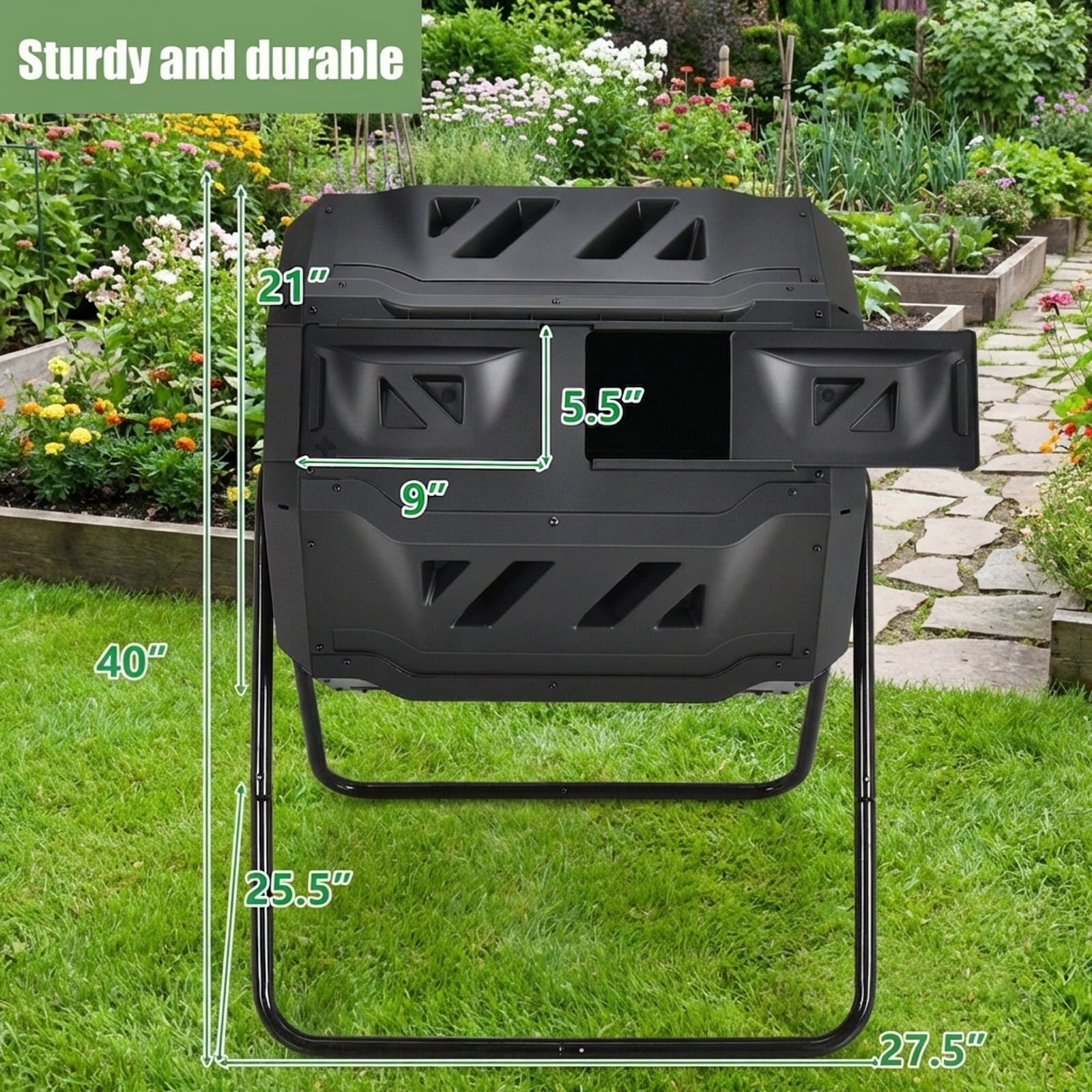 Biotree 43 Gallon Composting Tumbler Compost Bin with Dual Rotating Chamber Outdoor Garden Organic Yard