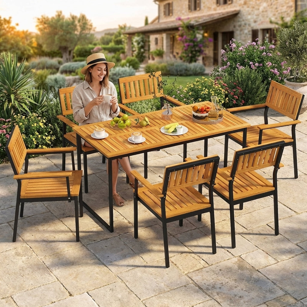 Biotree 2-Pack Patio Dining Chair with Metal and Acacia Wood