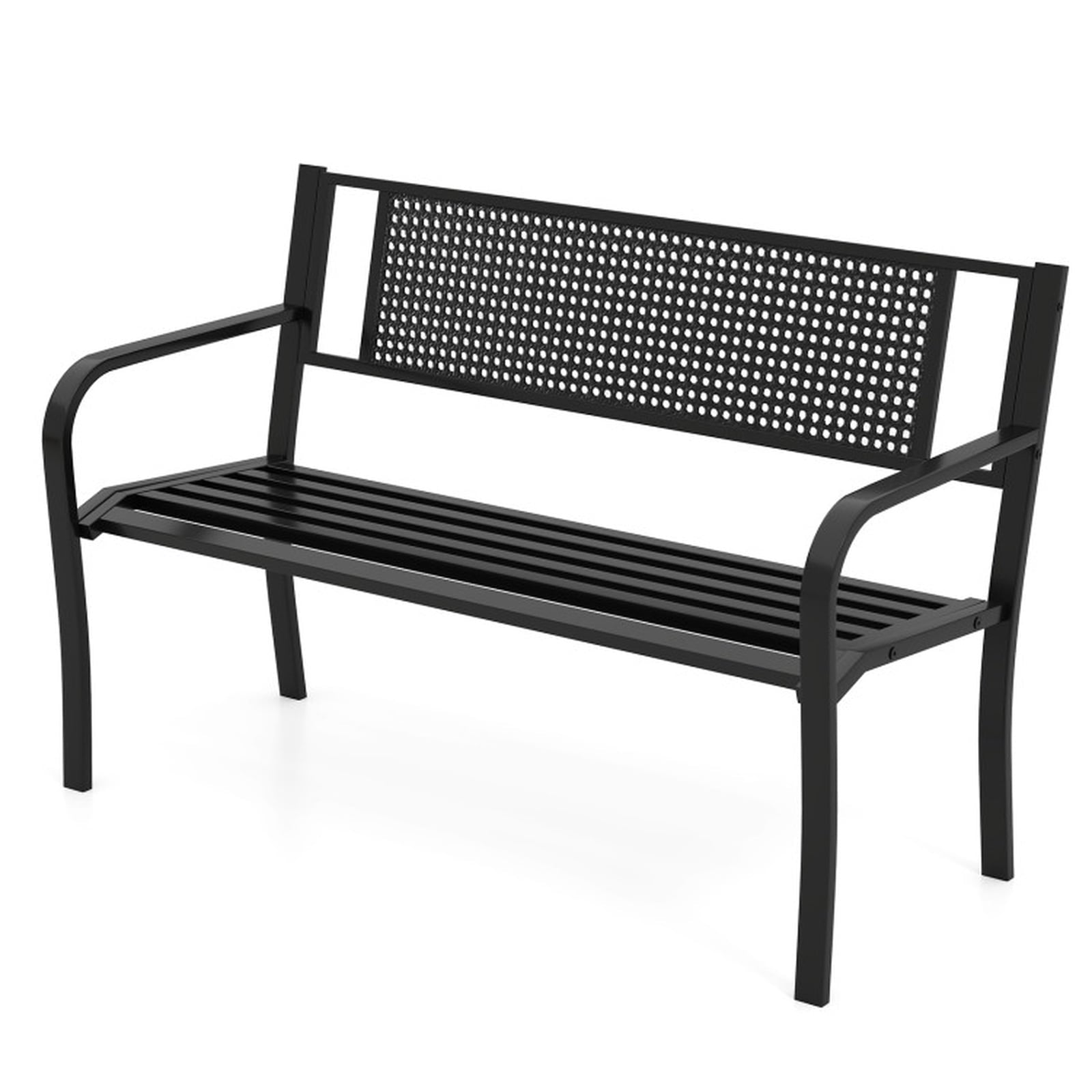 Biotree 50 Inches Garden Bench with Patterned Backrest and Curved Armrests Stackable Patio Chair for Garden BackyardBlack