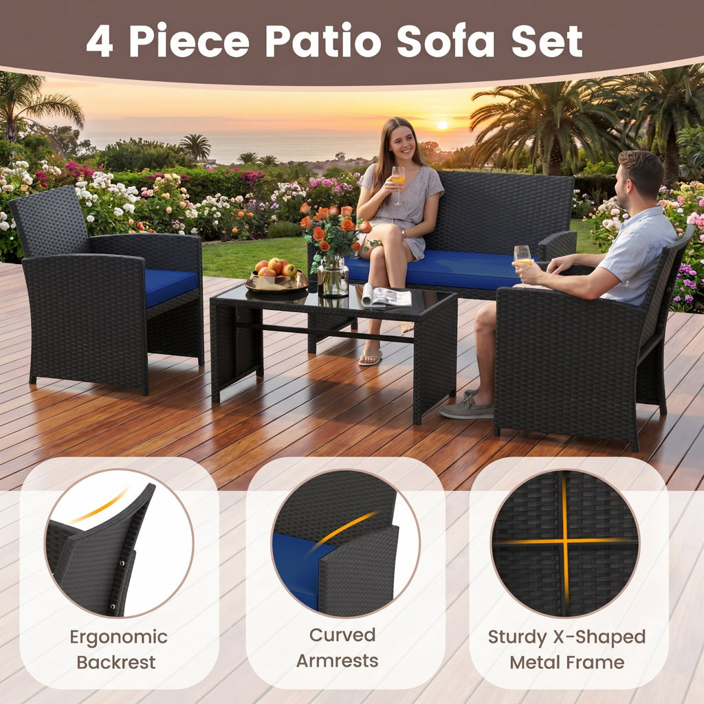 Biotree 4 Pieces Outdoor Rattan Conversation Set with Comfortable Cushion Outdoor Conversation Set for Garden Backyard PorchGrey