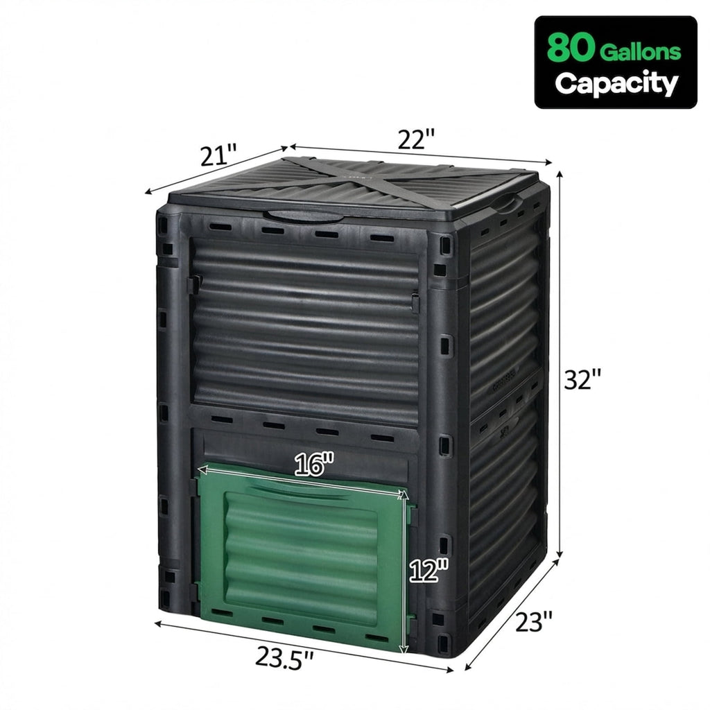 Biotree 80-Gallon Outdoor Composter with Large Openable Lid and Bottom Exit Door-Green Garden Organic