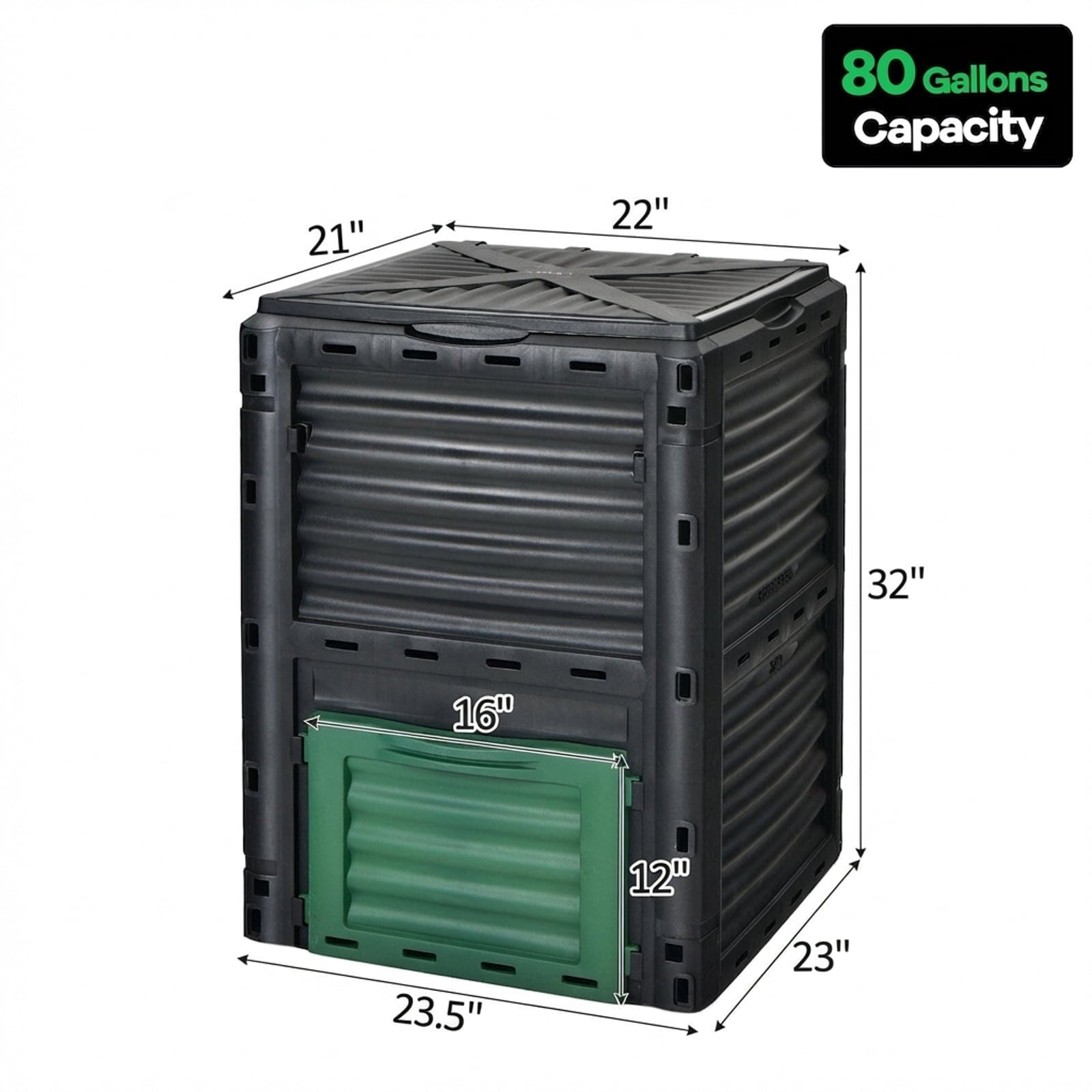 Biotree 80-Gallon Outdoor Composter with Large Openable Lid and Bottom Exit Door-Green Garden Organic