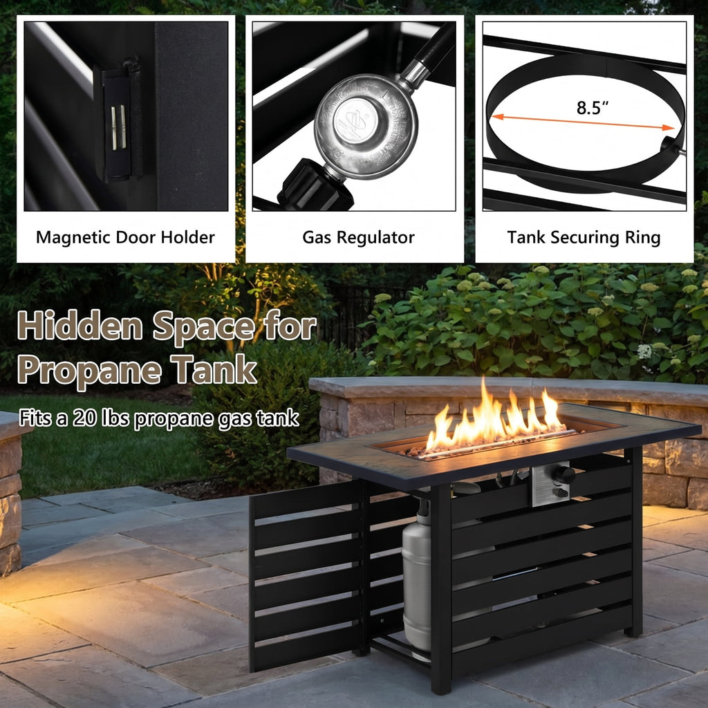 Biotree 42 Inch 50000 BTU Propane Fire Pit Table with Ore Powder Surface for Outdoor Patio Backyard Garden Camping, Black