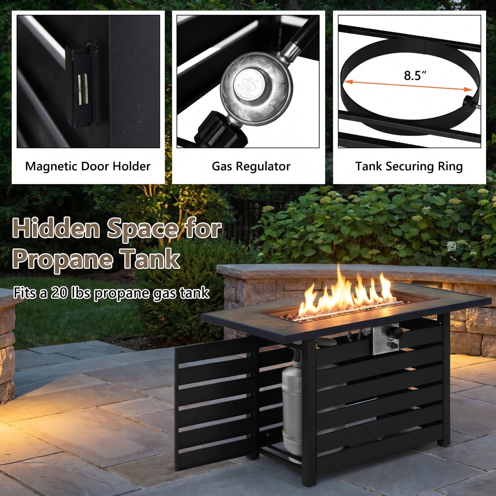 Biotree 42 Inch 50000 BTU Propane Fire Pit Table with Ore Powder Surface for Outdoor Patio Backyard Garden Camping, Black