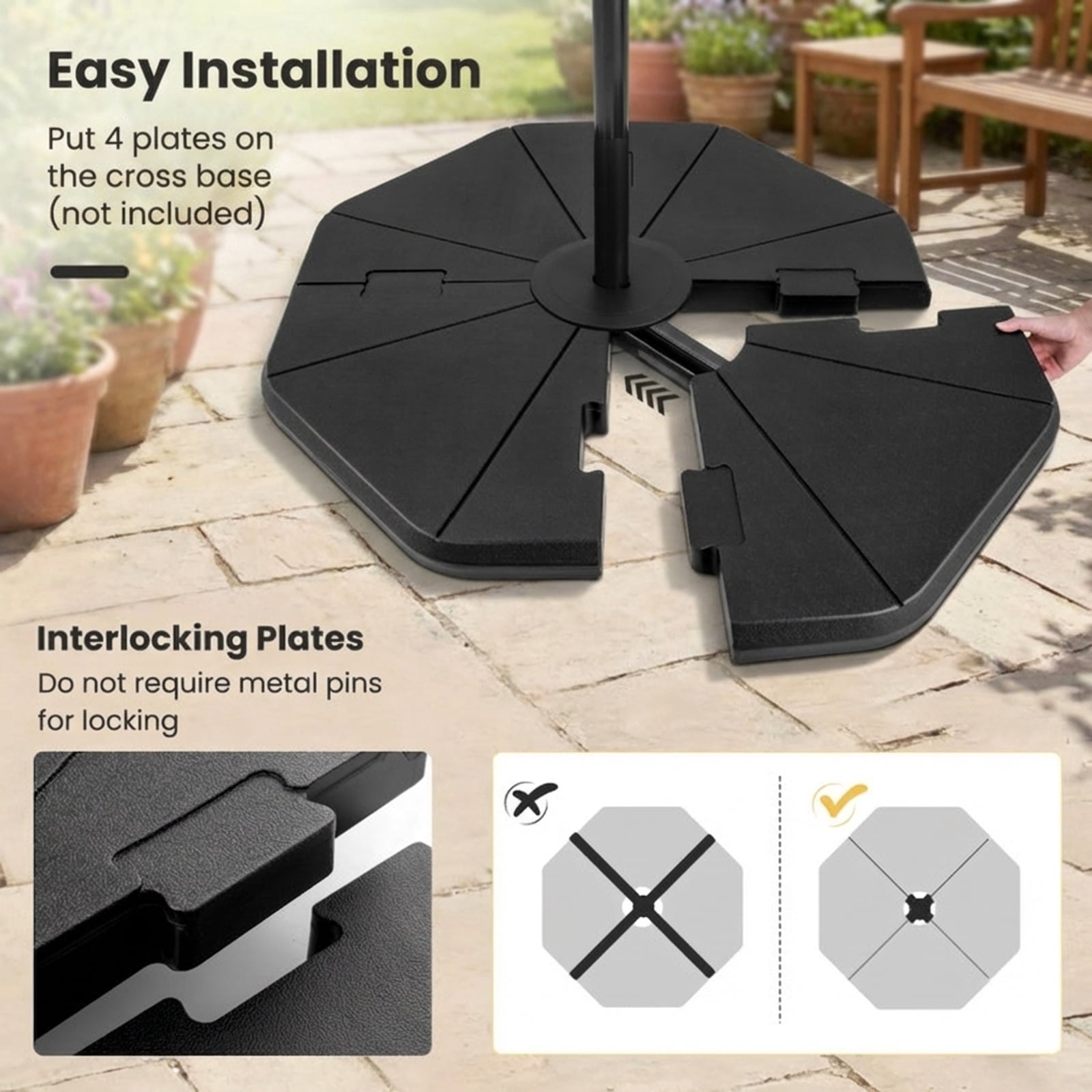 Biotree 4-Piece Fillable Umbrella Base Stand for Garden Yard Poolside - Heavy Duty Outdoor Patio Stand