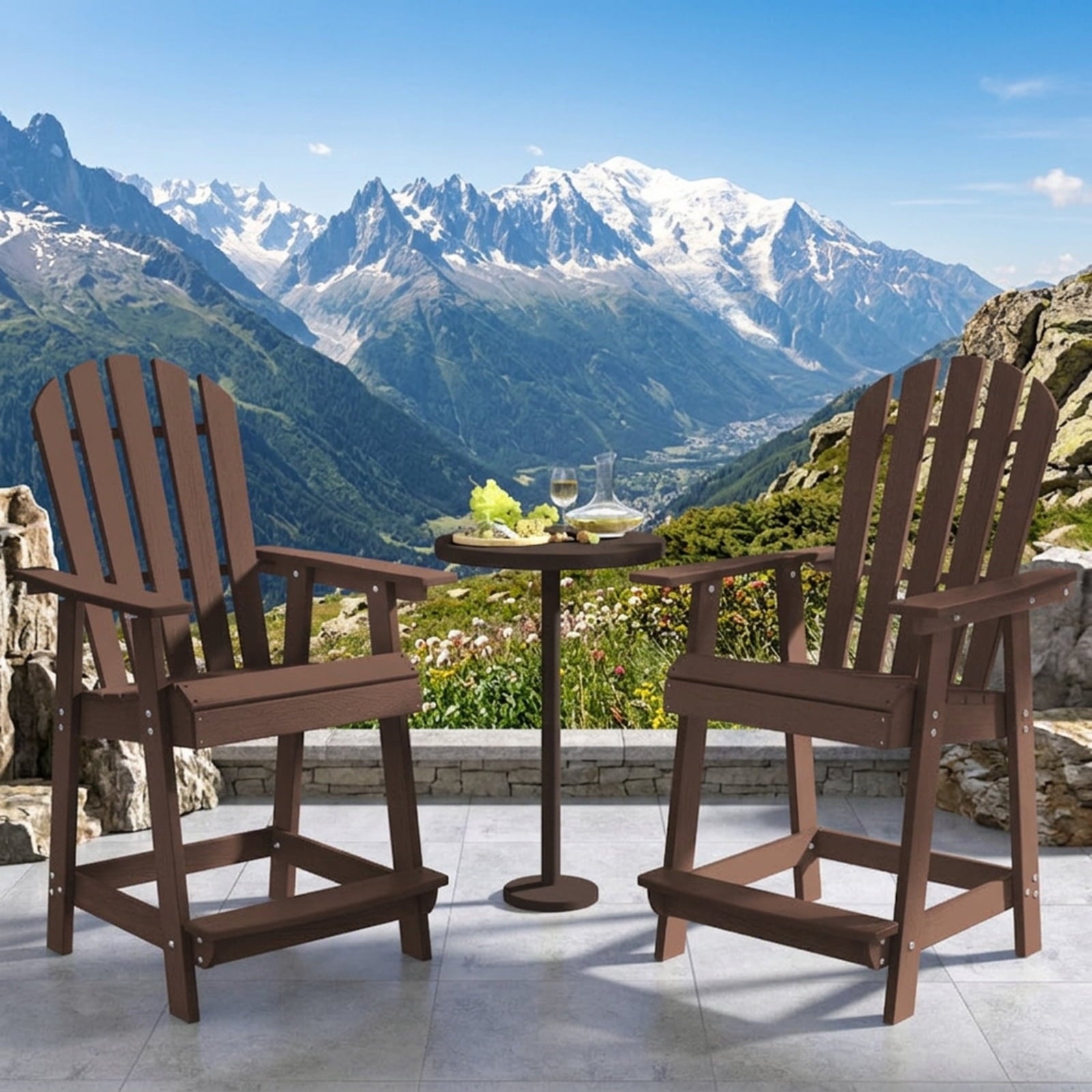 Biotree HDPE Patio Chair with Armrest and Footrest for Indoor Outdoor Stackable Patio Chair for Garden BackyardBrown