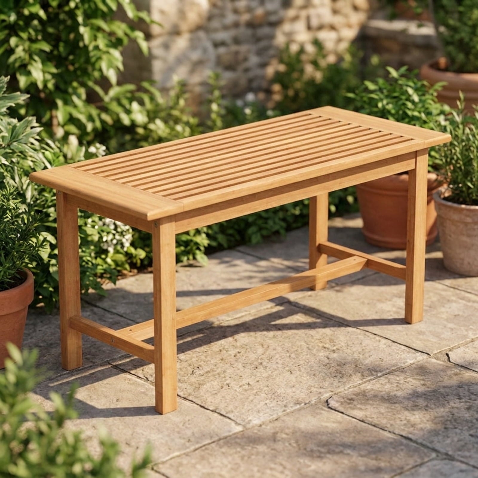 Biotree Patio Coffee Table 36 Inch Rectangular Outside Side Table with Slatted Tabletop, Natural