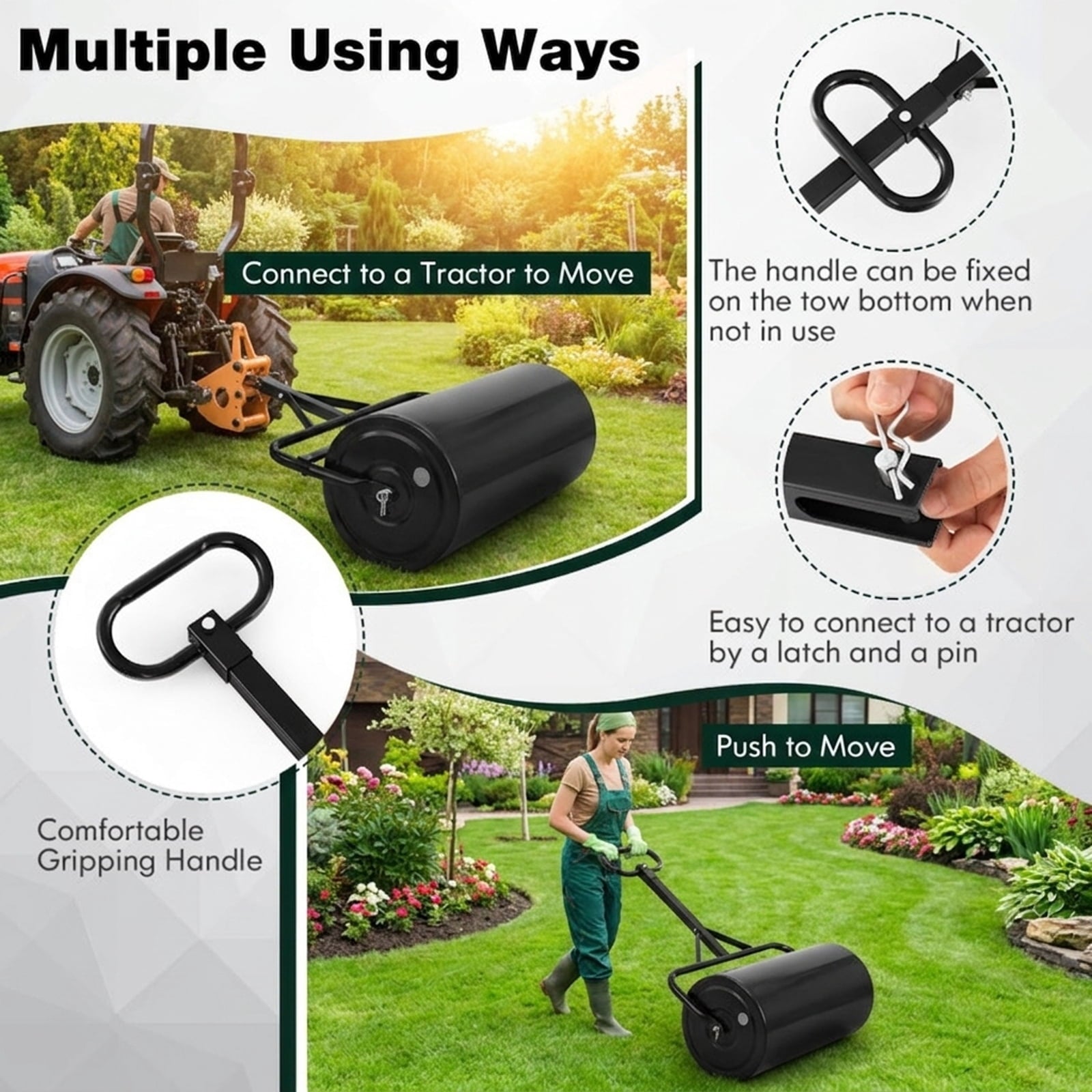 Biotree 39 Inch Wide Push/Tow Lawn Roller for Lawn Garden Yard Soil Care, Black