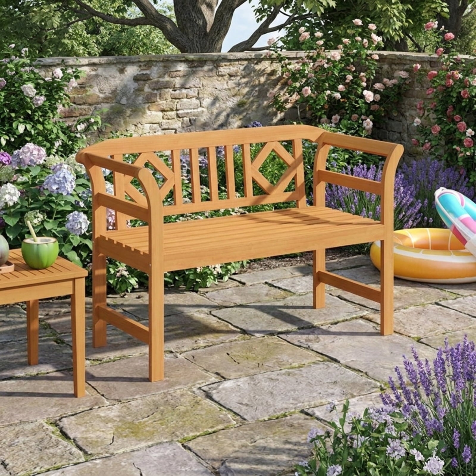 Biotree Acacia Wood 2-Person Patio Loveseat with Backrest and Armrests for Porch Stackable Patio Chair for Garden BackyardNatural