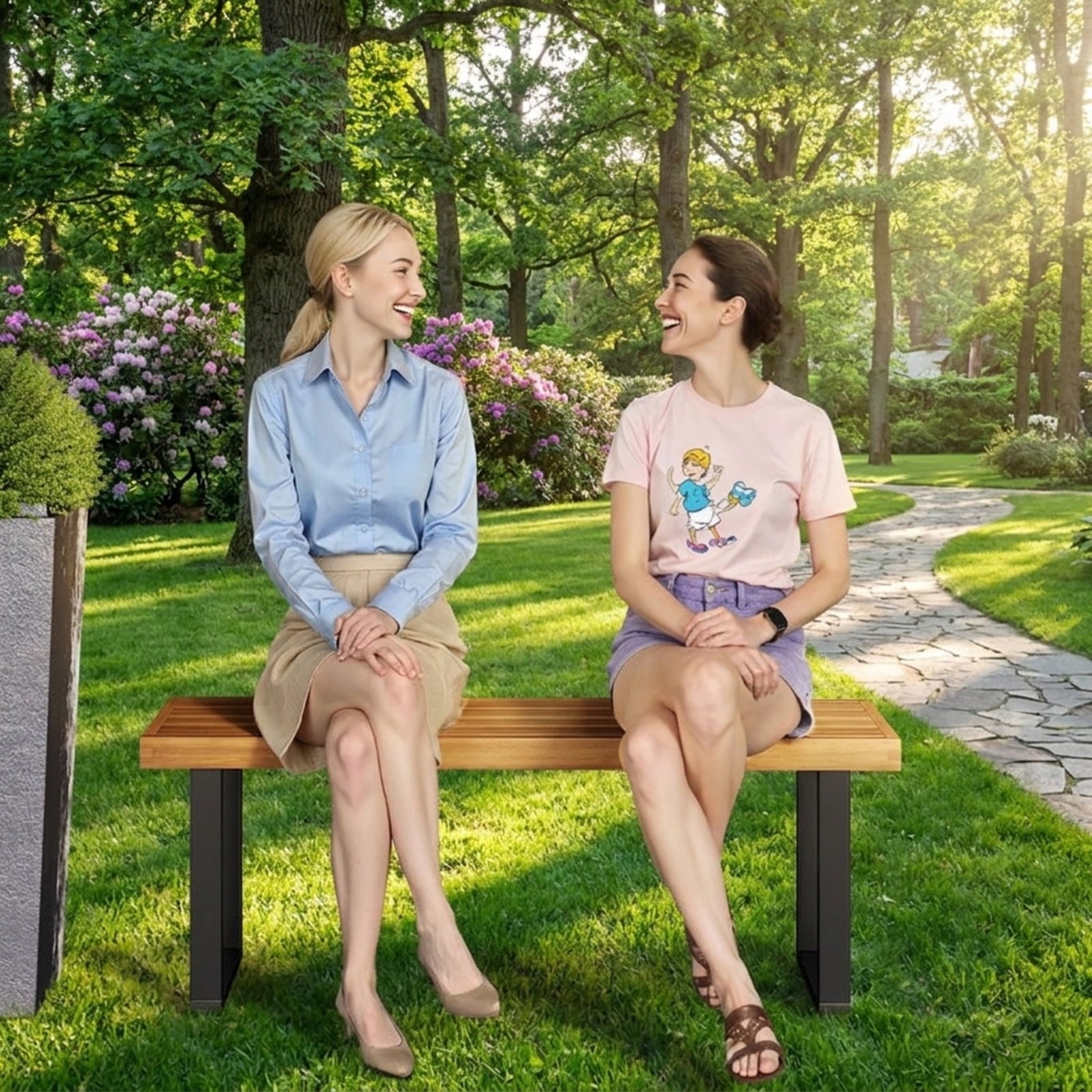 Biotree Acacia Wood Outdoor Bench 48 Inch Long Patio Dining Bench-1 Piece Stackable Patio Chair for Garden BackyardNatural+Black