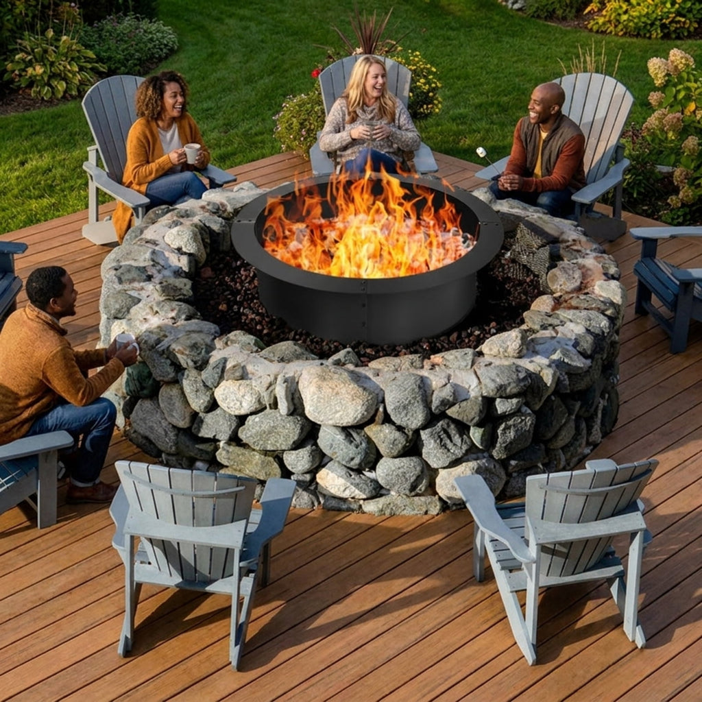 Biotree 36 inch Round Steel Fire Pit Ring Line for Outdoor Backyard for Outdoor Patio Backyard Garden Camping, Black