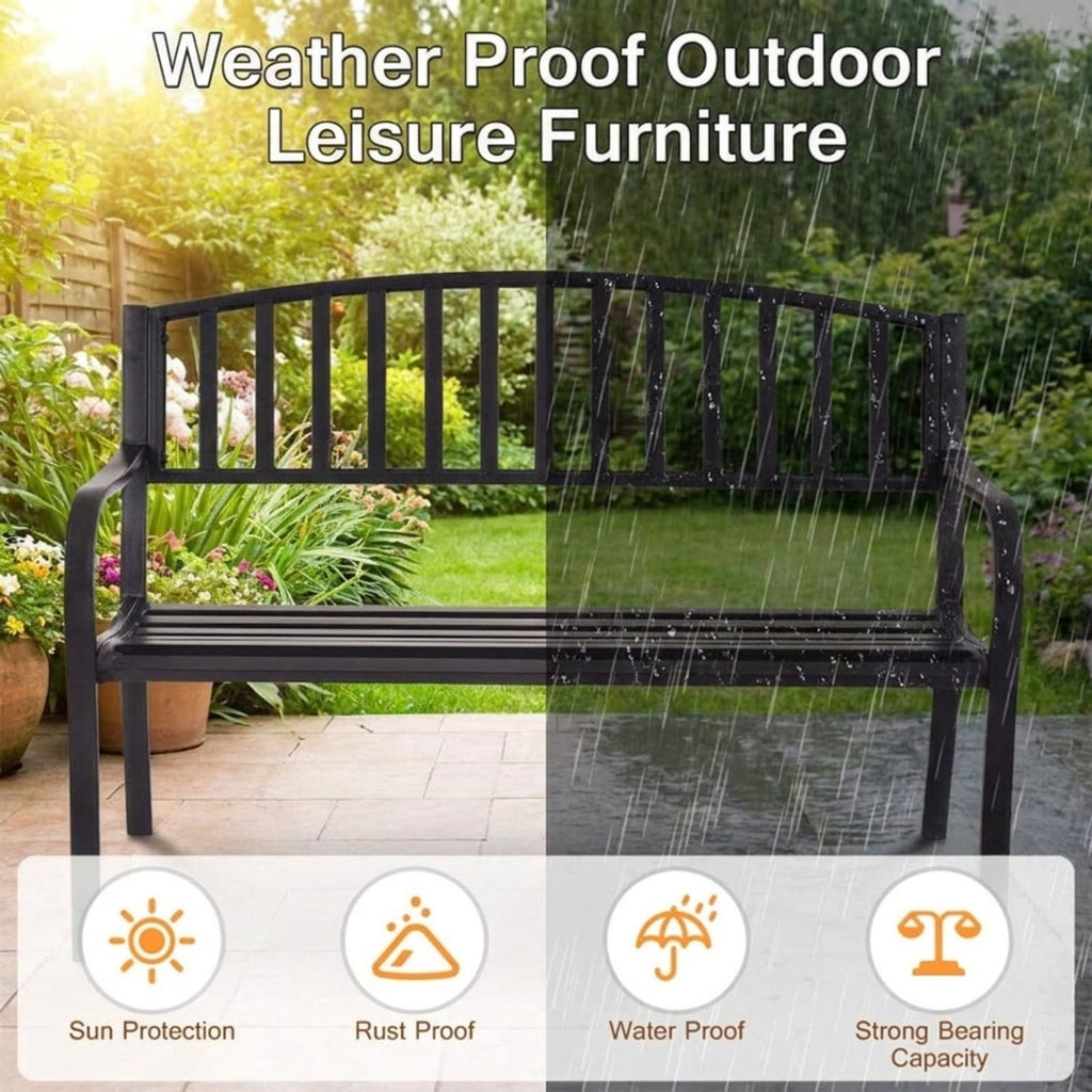 Biotree 50 Inch Patio Garden Bench Loveseats for Outdoor Stackable Patio Chair for Garden BackyardBlack