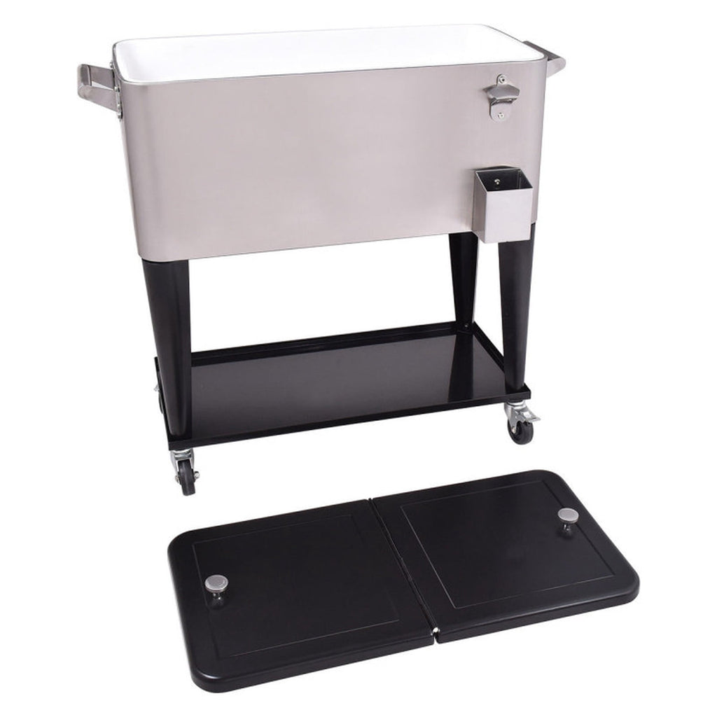 Biotree 80 Quart Patio Rolling Stainless Steel Ice Beverage Cooler with Shelf