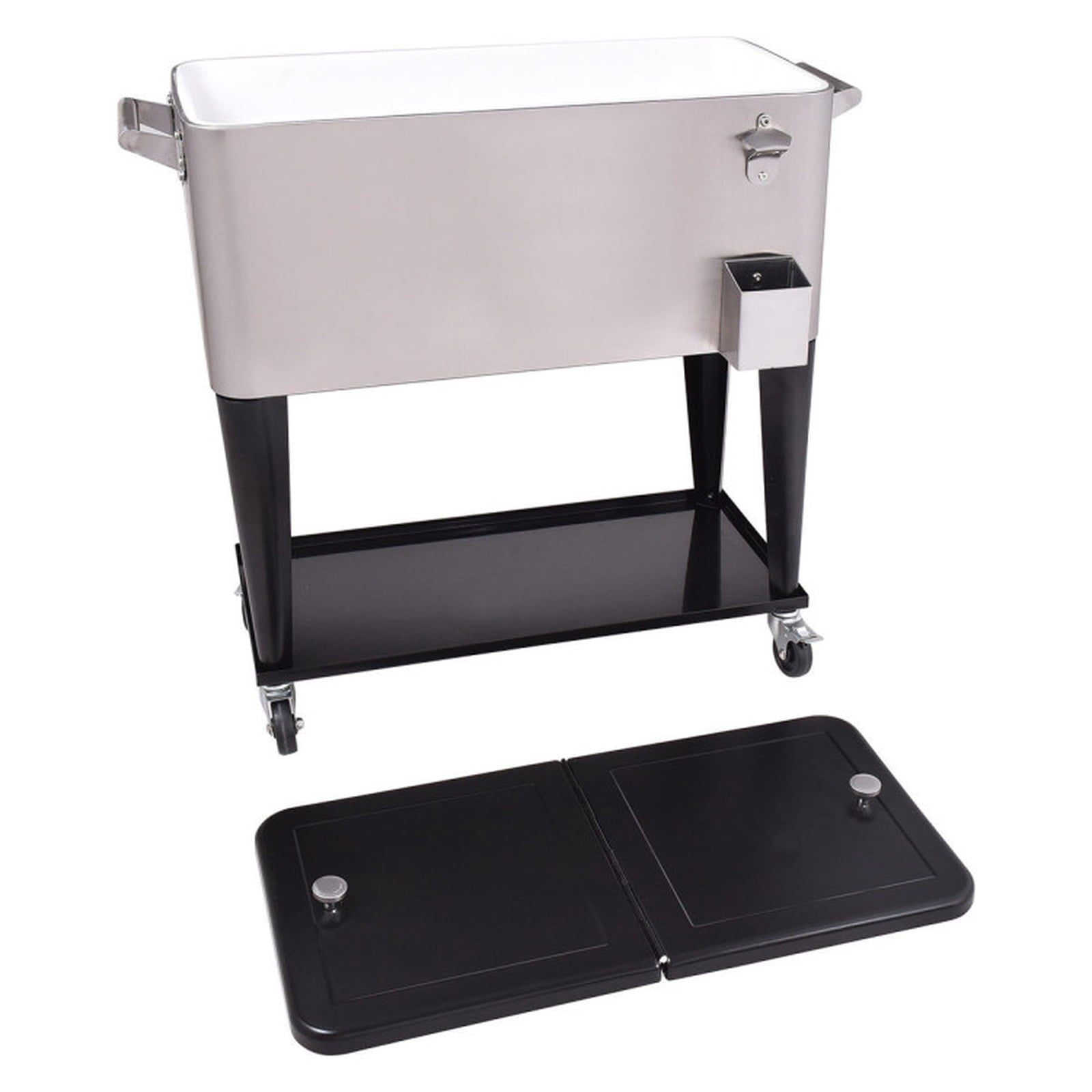 Biotree 80 Quart Patio Rolling Stainless Steel Ice Beverage Cooler with Shelf