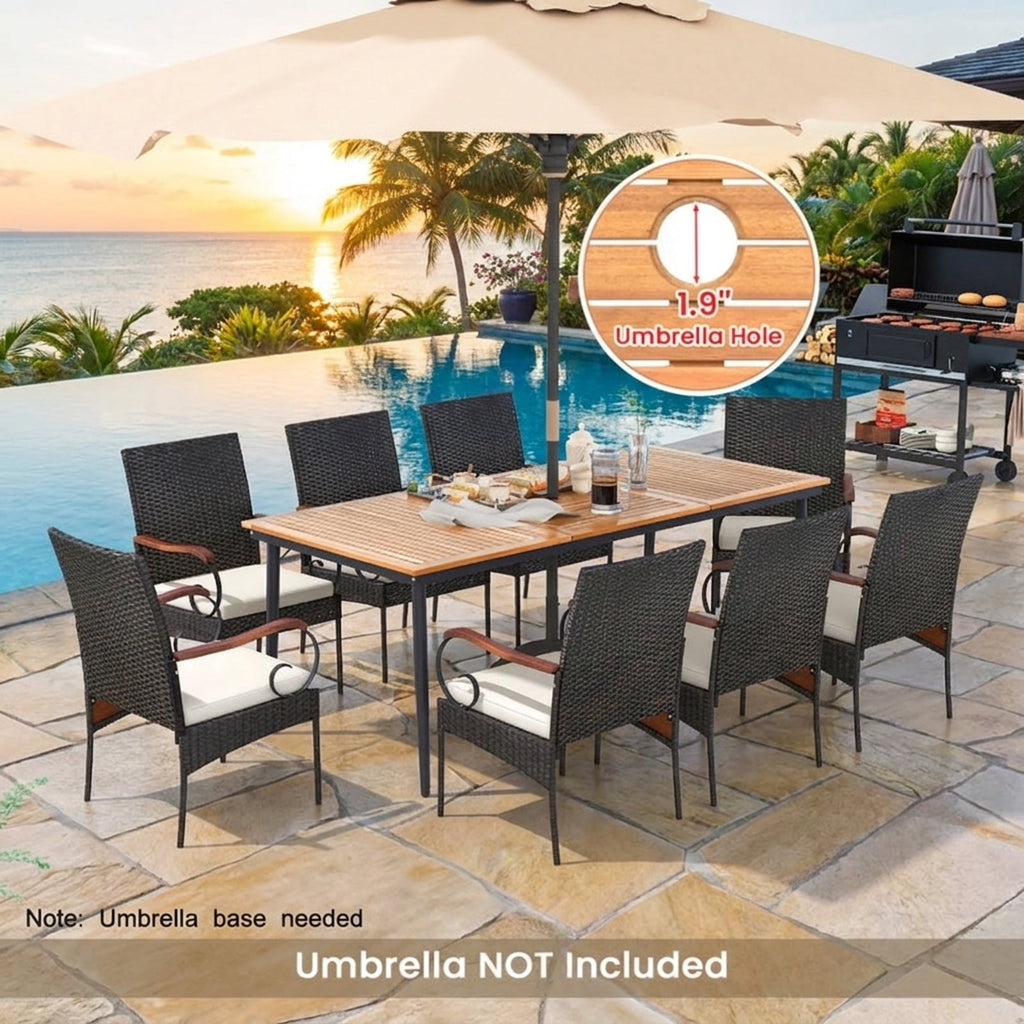 Biotree 9 Pieces Rattan Patio Dining Set with Acacia Wood Table and Cushioned Chair Outdoor Conversation Set for Garden Backyard PorchMix Gray