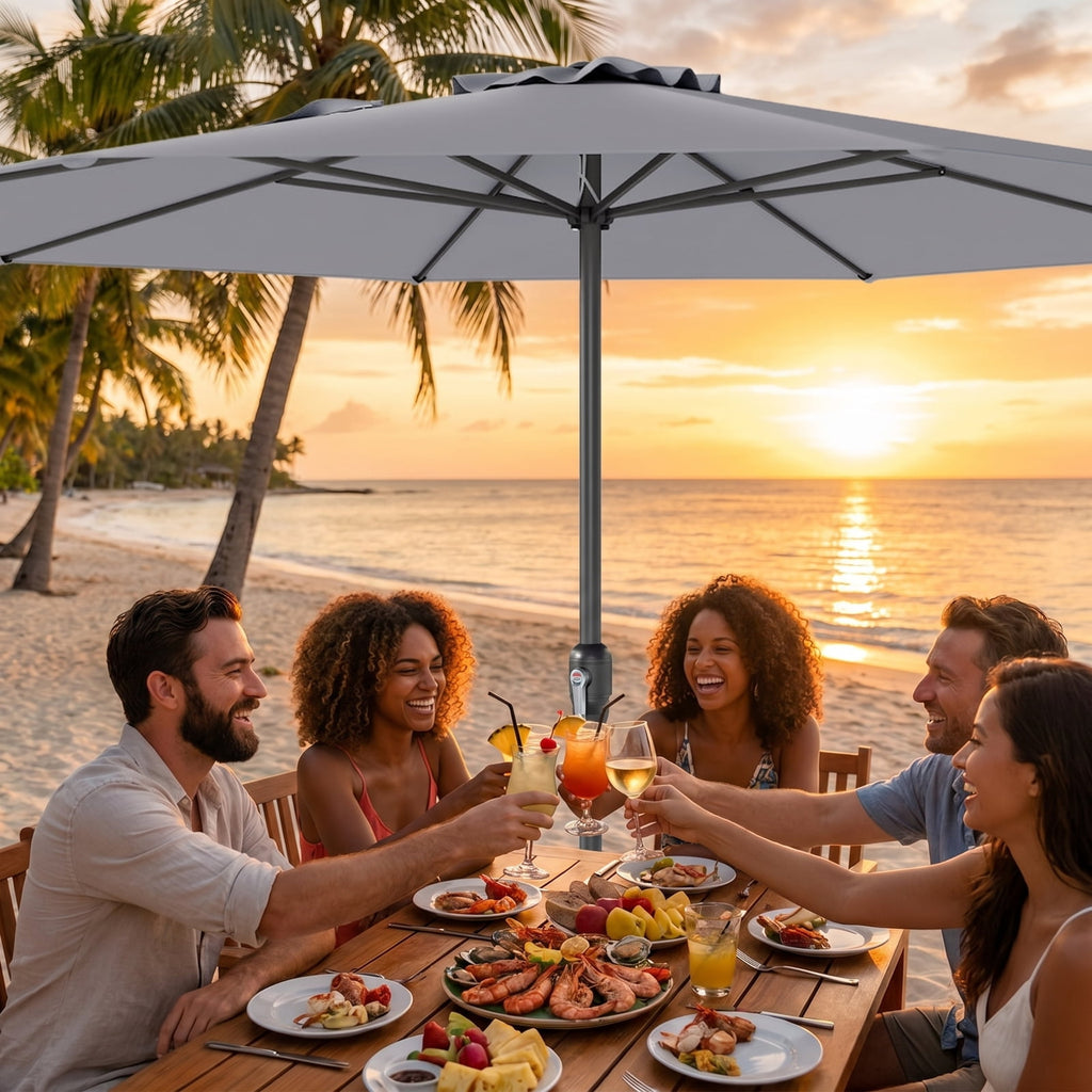 Biotree 12 ft Market Patio Umbrella with Crank and Tilt, 8 Sturdy Ribs, Vented Canopy - Gray for Backyard