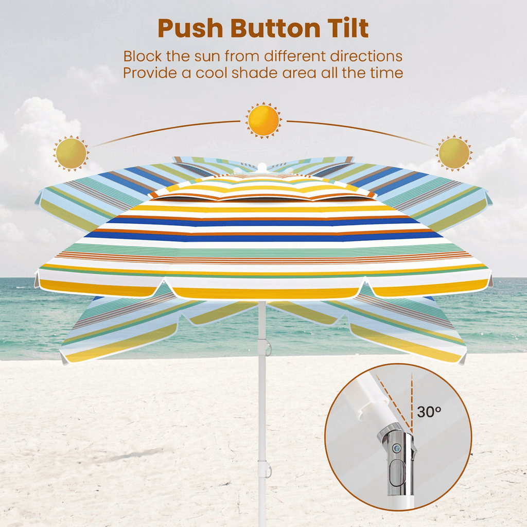 Biotree 6.5 Feet Beach Umbrella with UPF50+ Sun Protection and Push Button Tilt-Colorful - Portable Sun Shade for Beach Pool Backyard