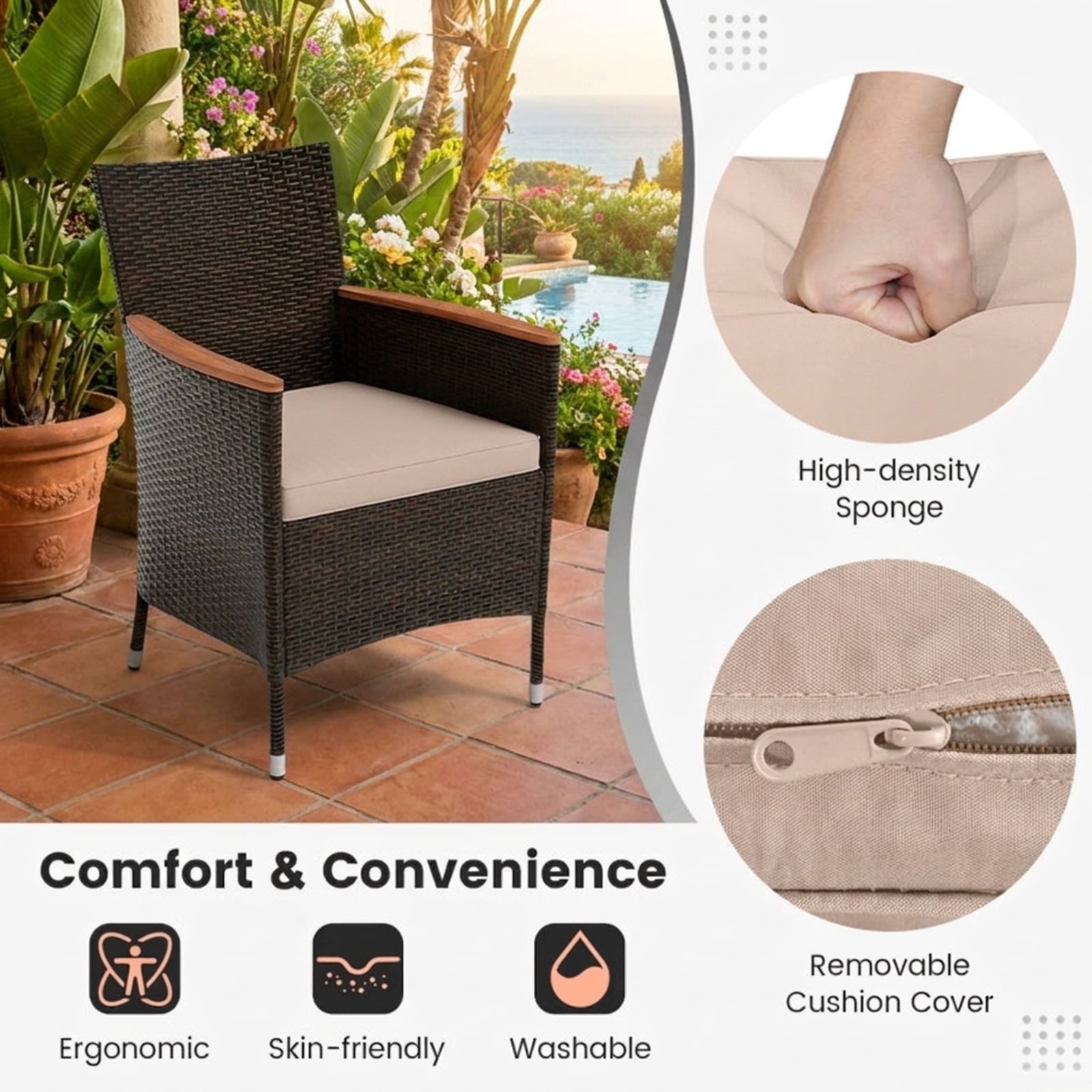 Biotree 7 Pieces Garden Dining Patio Rattan Set with Cushions for Backyard Outdoor Conversation Set for Garden Backyard PorchBrown