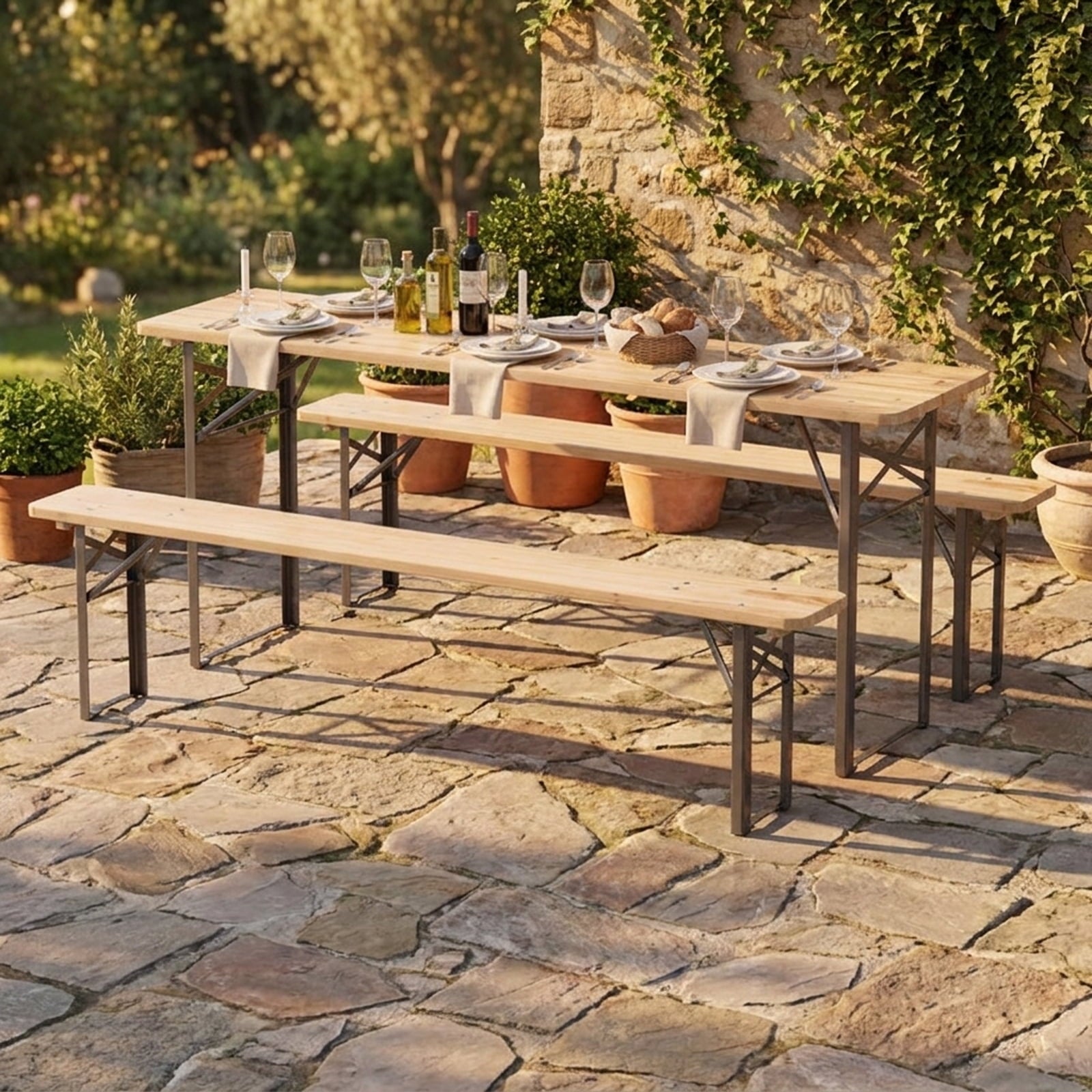 Biotree 70 Inch 3-Piece Folding Picnic Table with Benches for 6 Fir Wood Portable Bear Camping Table, Dark Brown