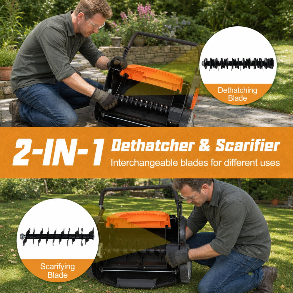 Biotree 16" 15 Amp Electric Lawn Dethatcher, 2-in-1 Corded Lawn Scarifier - Electric Lawn Rake with 6L Collection Bag, 4-Position Height Adjustment for Lawn Renovation Grass Care Orange