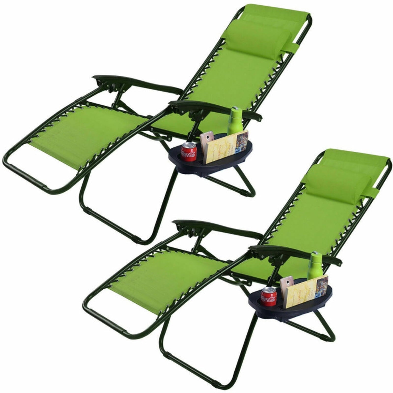 Biotree 2 Pieces Folding Lounge Chair with Zero Gravity Stackable Patio Chair for Garden BackyardGreen