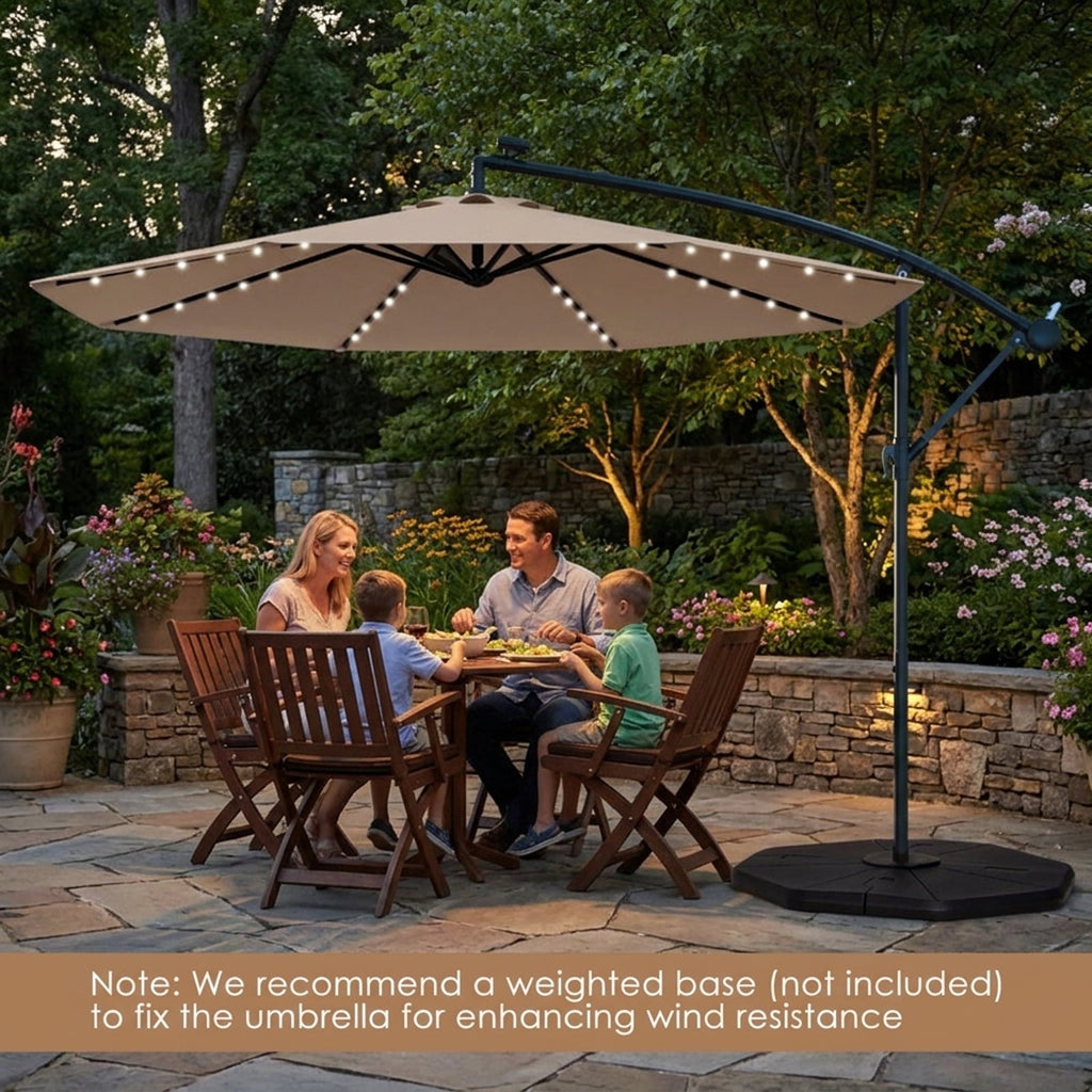 Biotree 10 ft Solar Offset Hanging Umbrella with 40 LED Lights and Cross Base 180G Polyester UV-Resistant Canopy for Outdoor - Wine Red