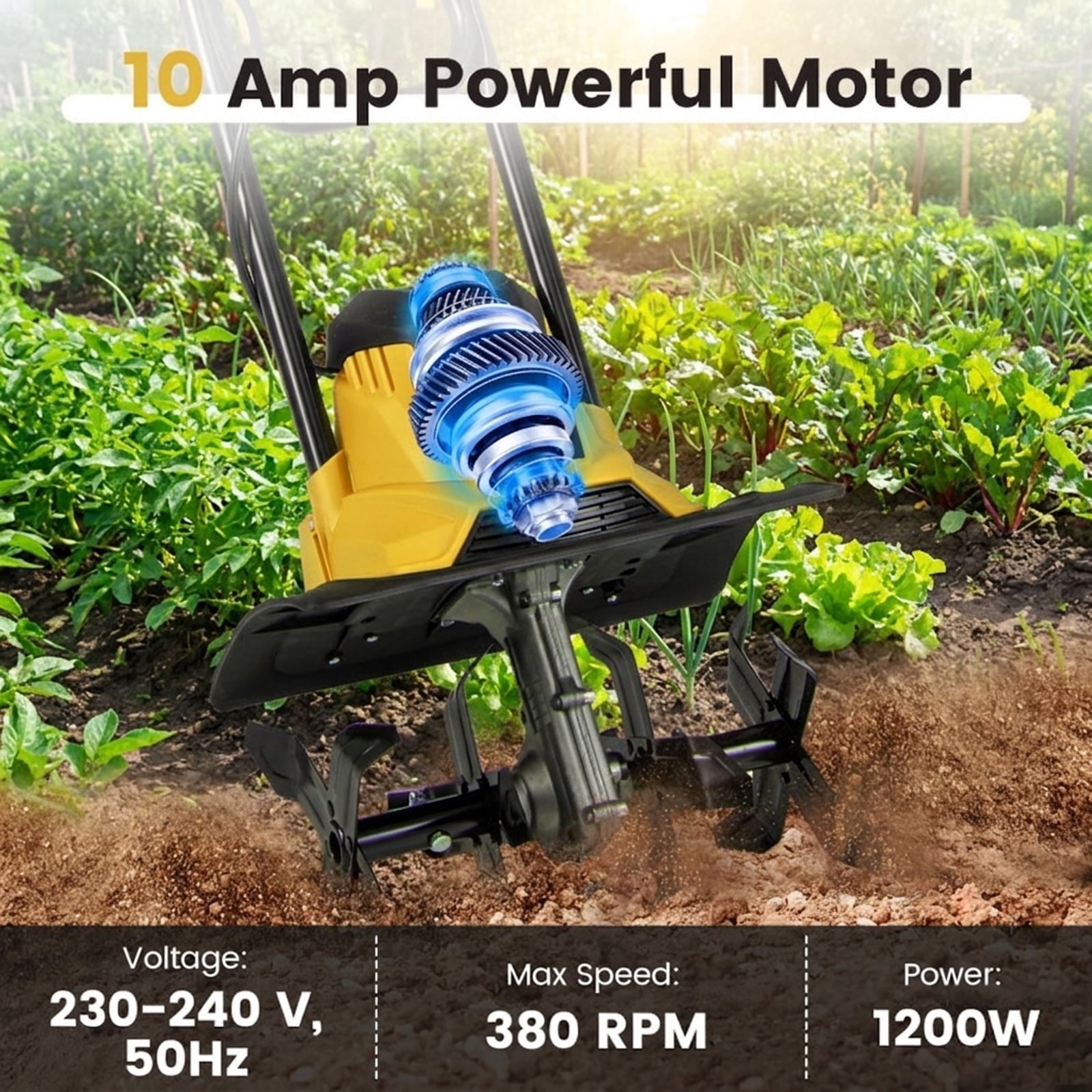 Biotree 10 Amp Powerful Corded Electric Tiller Cultivator with Safety Lock for Lawn Garden Yard Soil Care, Yellow