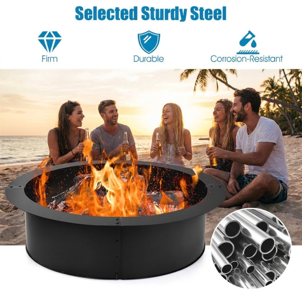 Biotree 36 inch Round Steel Fire Pit Ring Line for Outdoor Backyard for Outdoor Patio Backyard Garden Camping, Black
