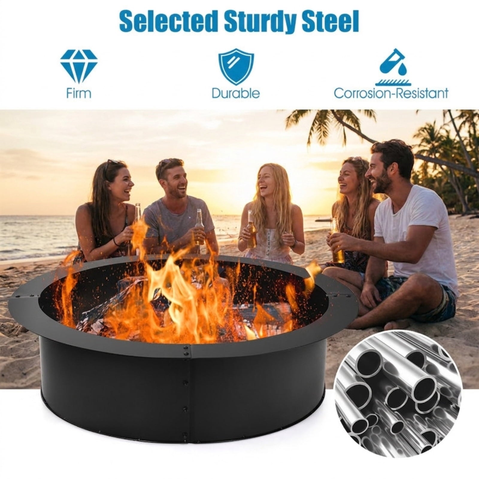 Biotree 36 inch Round Steel Fire Pit Ring Line for Outdoor Backyard for Outdoor Patio Backyard Garden Camping, Black