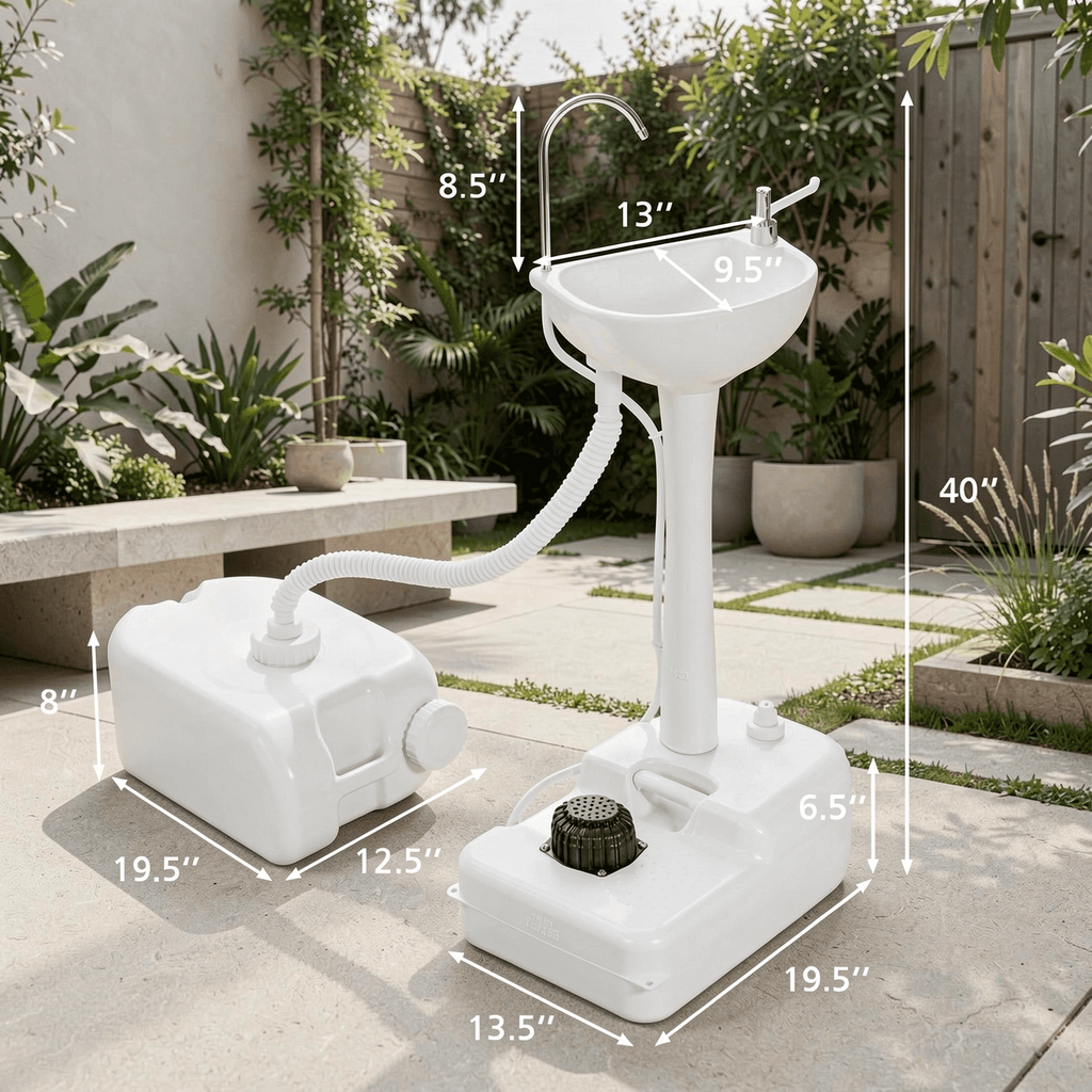 Biotree Portable Hand Wash Station Basin Stand with 4.5 Gallon Tank Camping Sink with Soap Dispenser for Outdoor, Gray