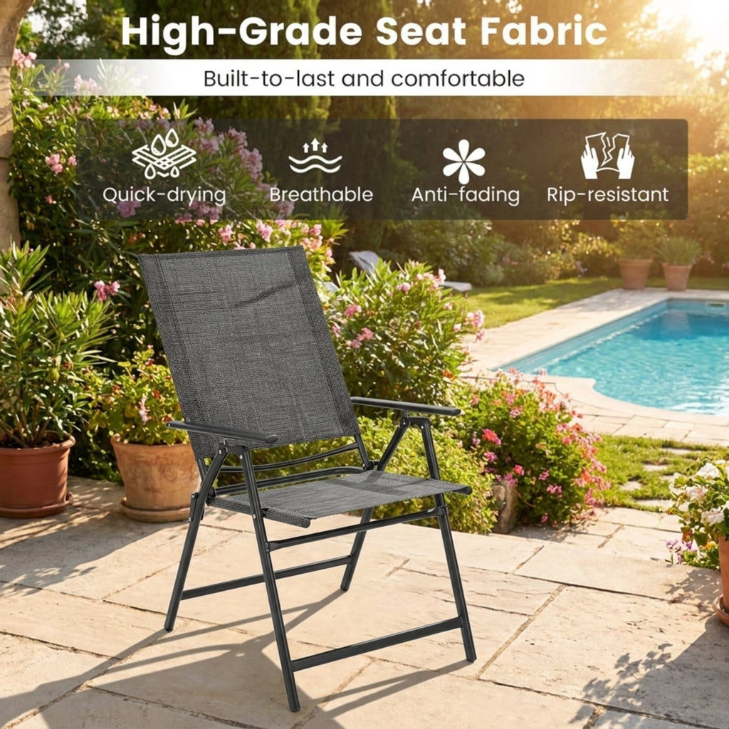 Biotree 2 Piece Patio Folding Chaise Lounge Chairs Recliner with 6-Level Backrest Stackable Patio Chair for Garden BackyardGray