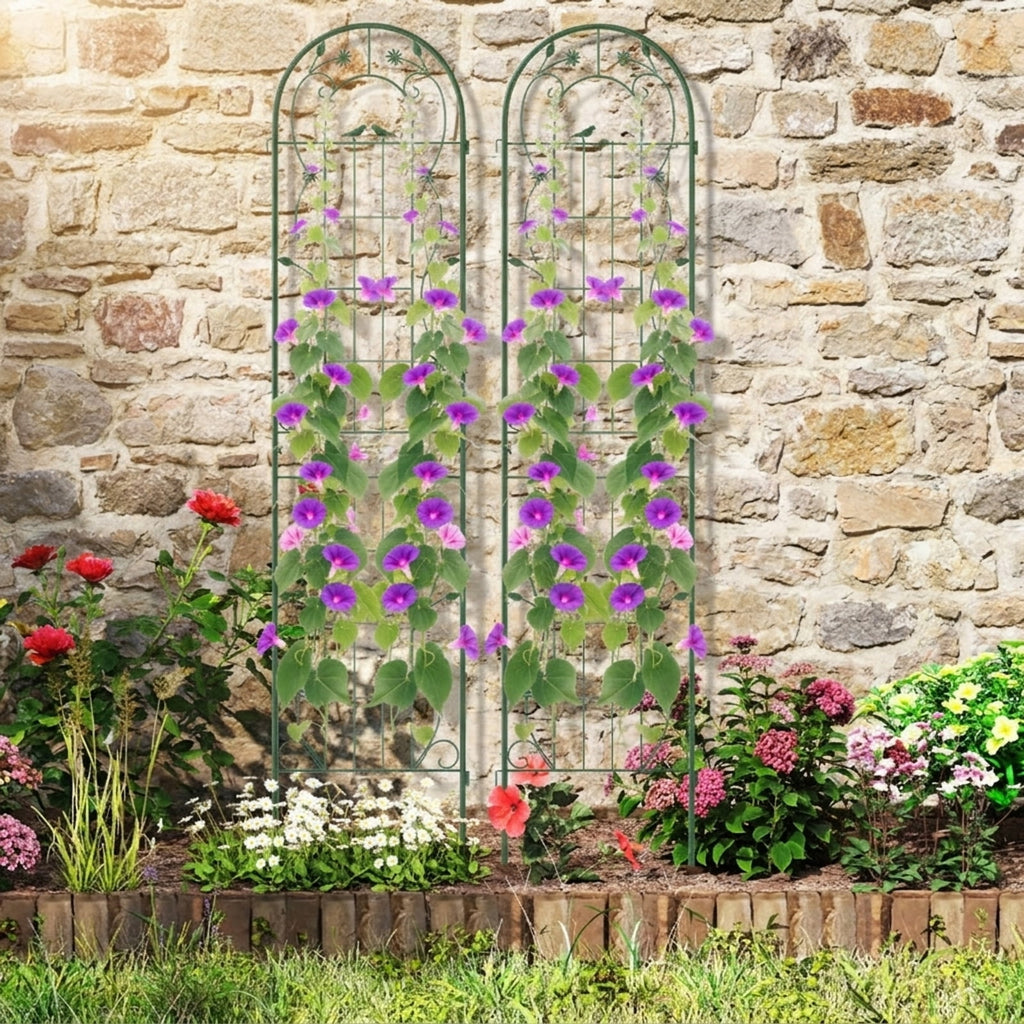Biotree 2 Pack 86.5 x 20 Inches Metal Garden Trellis for Climbing Plants for Indoor Outdoor Patio Balcony Garden, Green