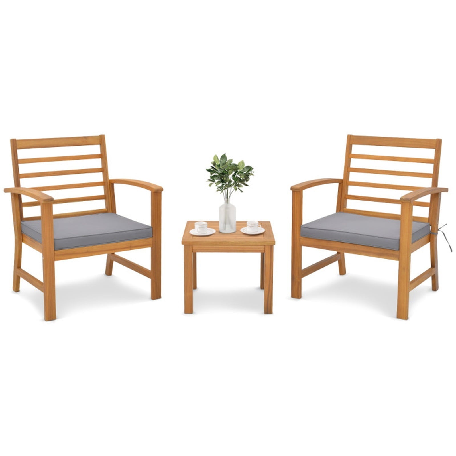 Biotree 3 Pieces Outdoor Furniture Set with Soft Seat Cushions Outdoor Conversation Set for Garden Backyard PorchGray
