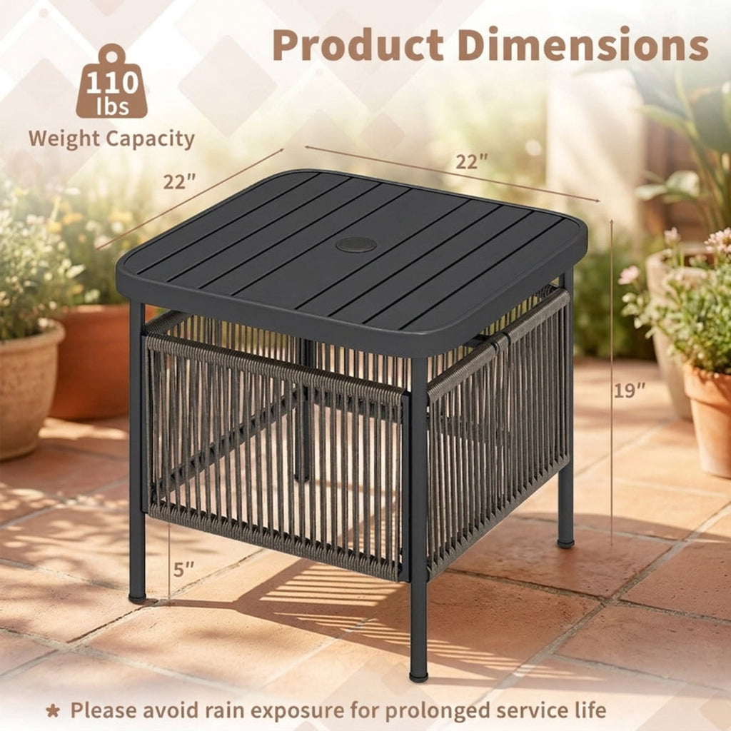 Biotree Outdoor Side Table with Umbrella Hole and Storage Shelf, Black